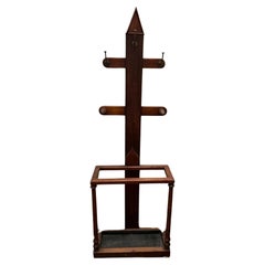 Antique Arts & Crafts Mahogany Coat Rack cum Hat Stand With Brass Hooks & Drip Pan