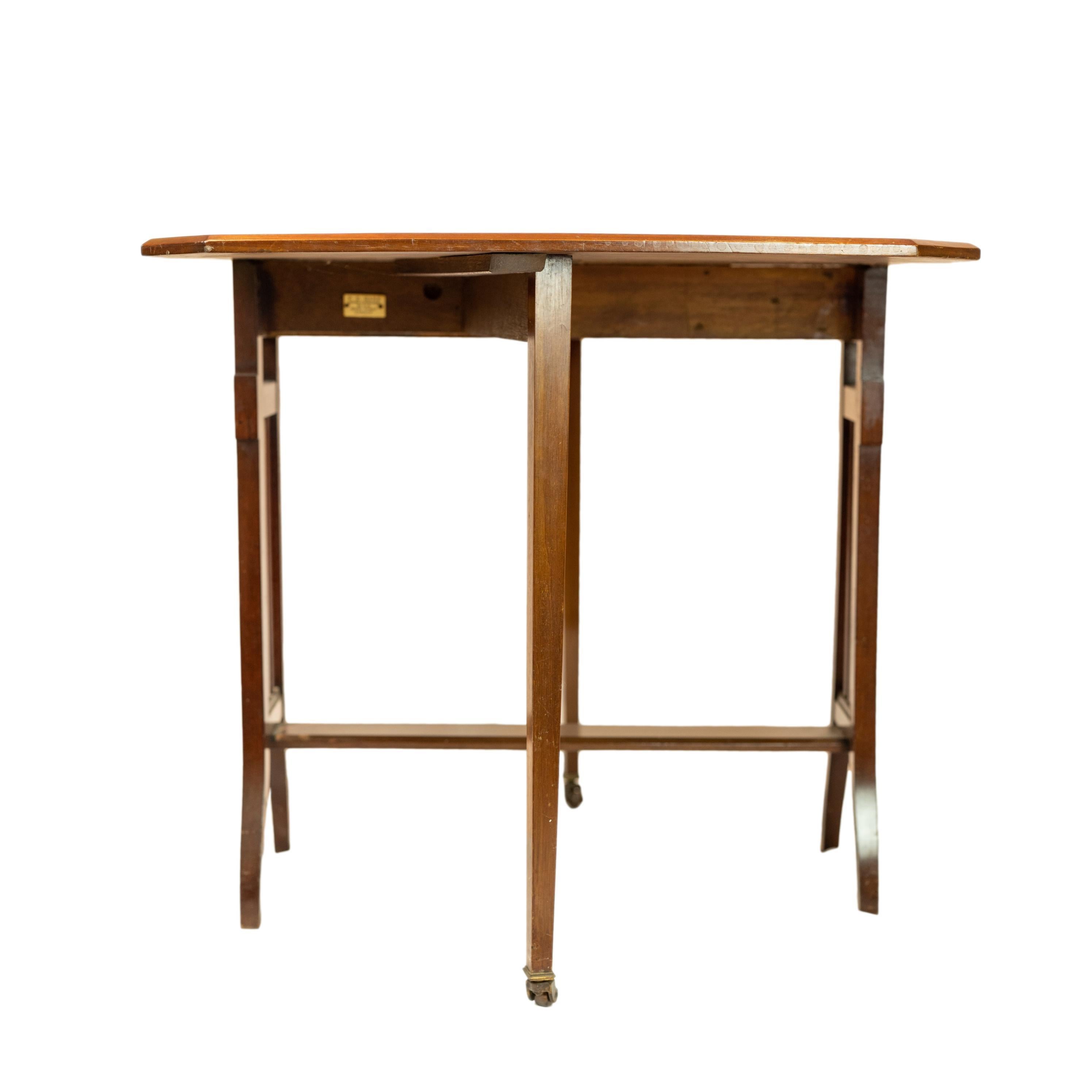 Hand-Crafted Arts & Crafts Mahogany Drop-Leaf Sutherland Table, Labeled, British, ca. 1900