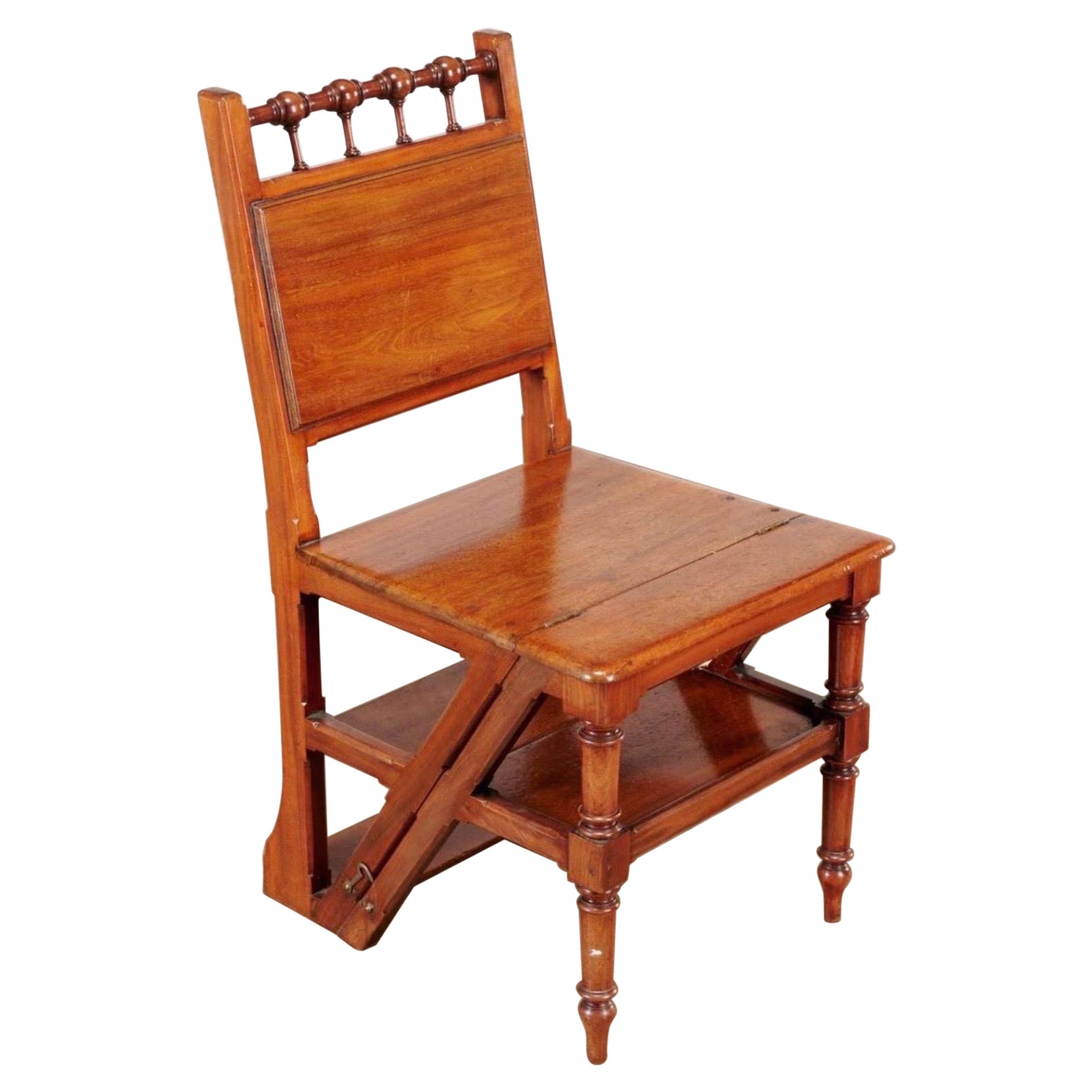Chaise de bibliothèque métamorphique Arts & Crafts en acajou, anglaise, fin du 19ème siècle