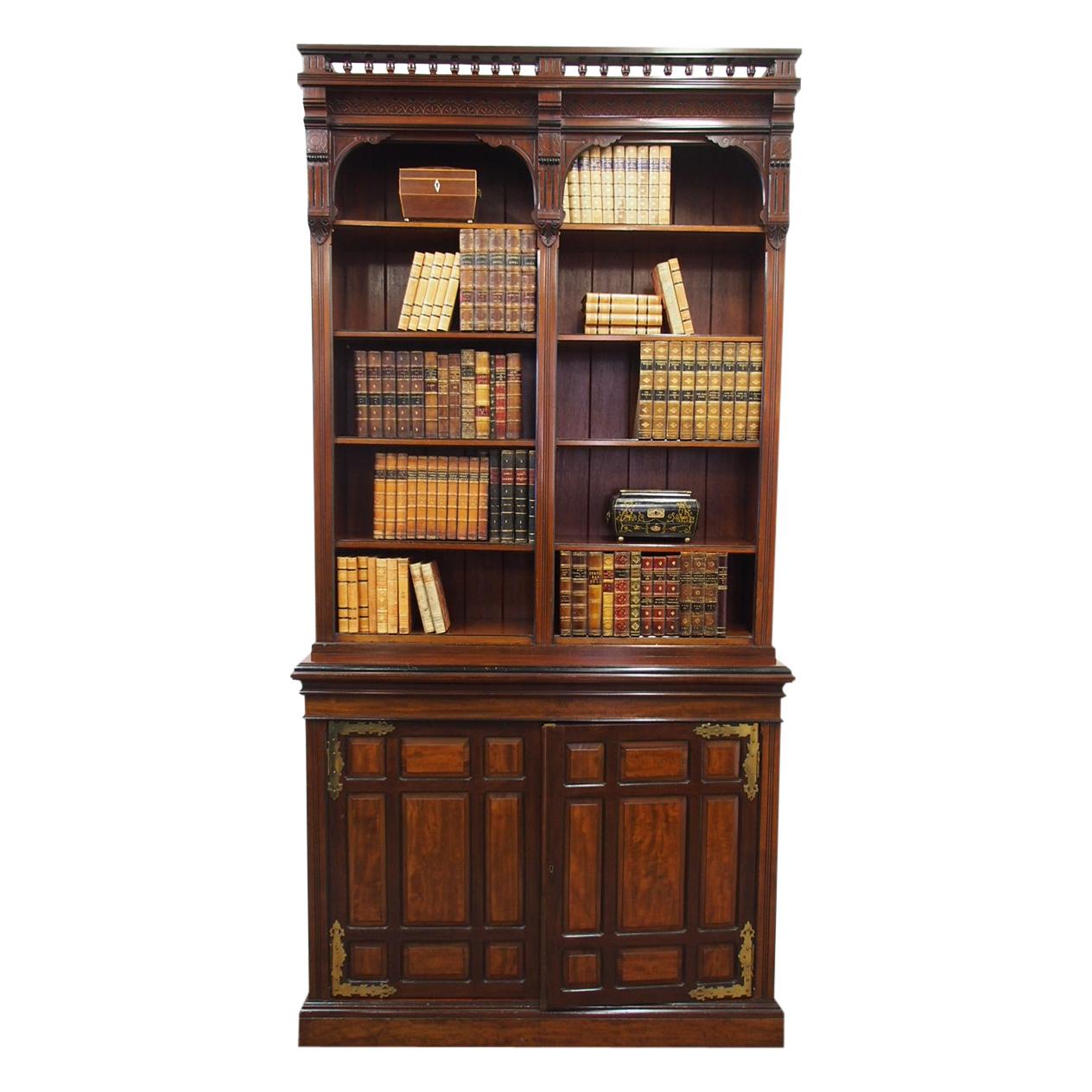 Arts & Crafts Mahogany Open Bookcase by W. Walker and Sons For Sale