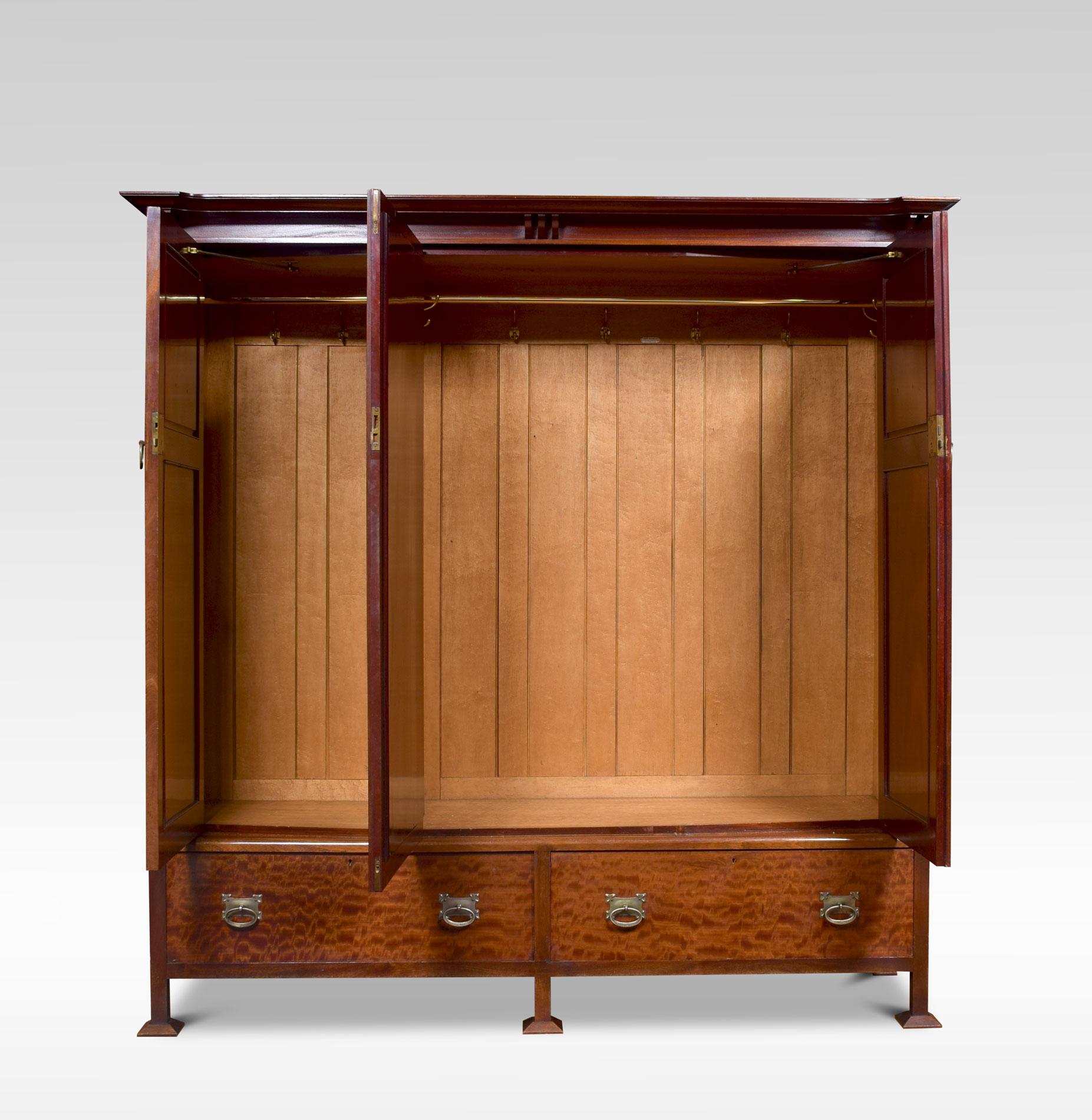 British Arts & Crafts Mahogany Three-Door Wardrobe