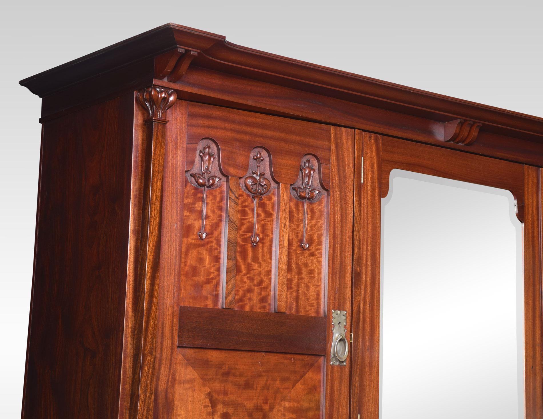 19th Century Arts & Crafts Mahogany Three-Door Wardrobe