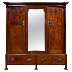 Arts & Crafts Mahogany Three-Door Wardrobe