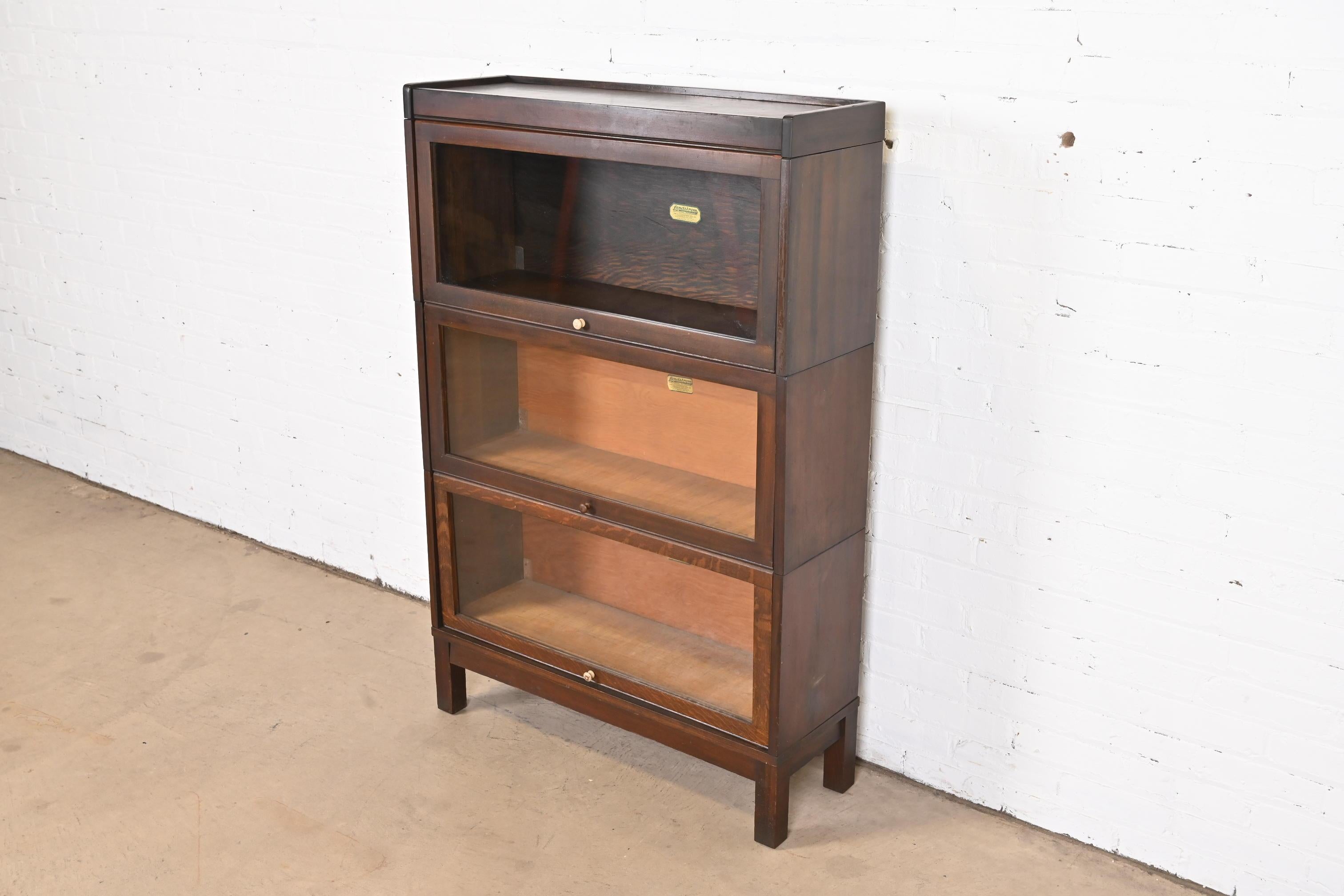 Arts and Crafts Arts & Crafts Mahogany Three-Stack Barrister Bookcase by Lundstrom, Circa 1920s