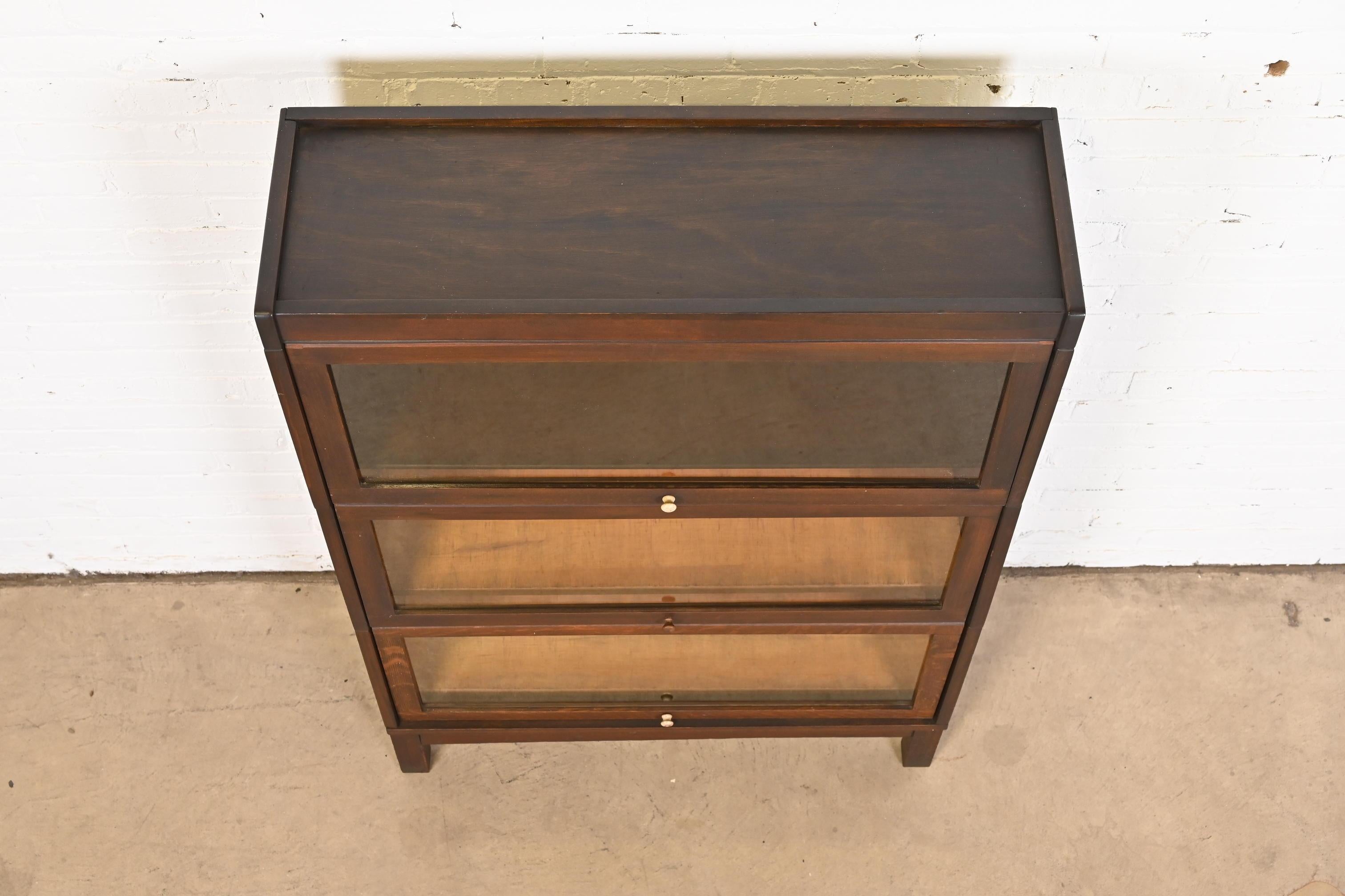 Early 20th Century Arts & Crafts Mahogany Three-Stack Barrister Bookcase by Lundstrom, Circa 1920s