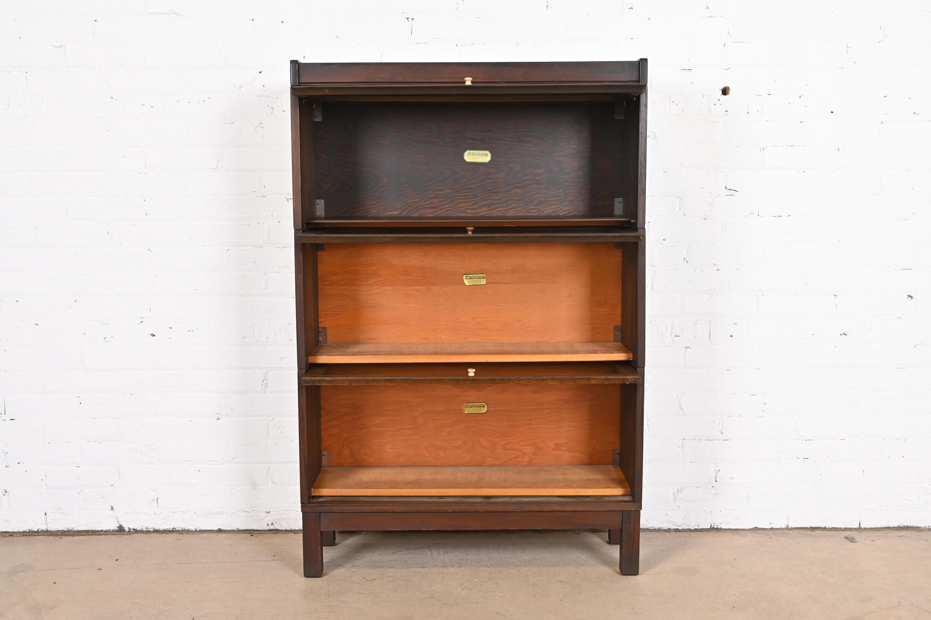 Glass Arts & Crafts Mahogany Three-Stack Barrister Bookcase by Lundstrom, Circa 1920s
