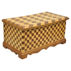 Arts & Crafts Mahogany Wood Checkerboard Inlay Handmade Trinket Jewelry Box