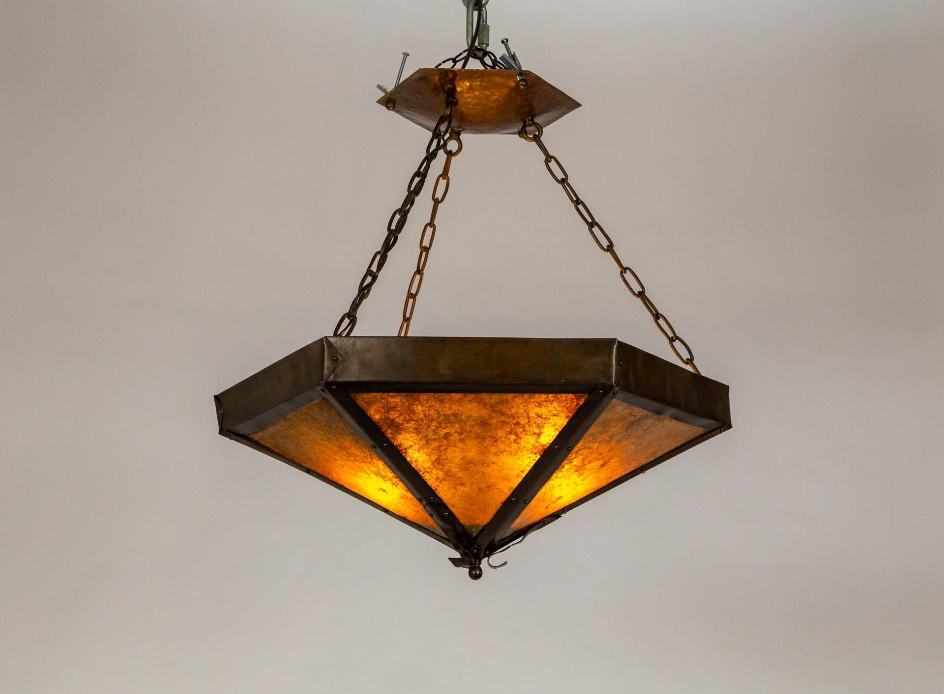 Arts & Crafts Inverted Pyramid Mica Pendant Light In Excellent Condition In San Francisco, CA