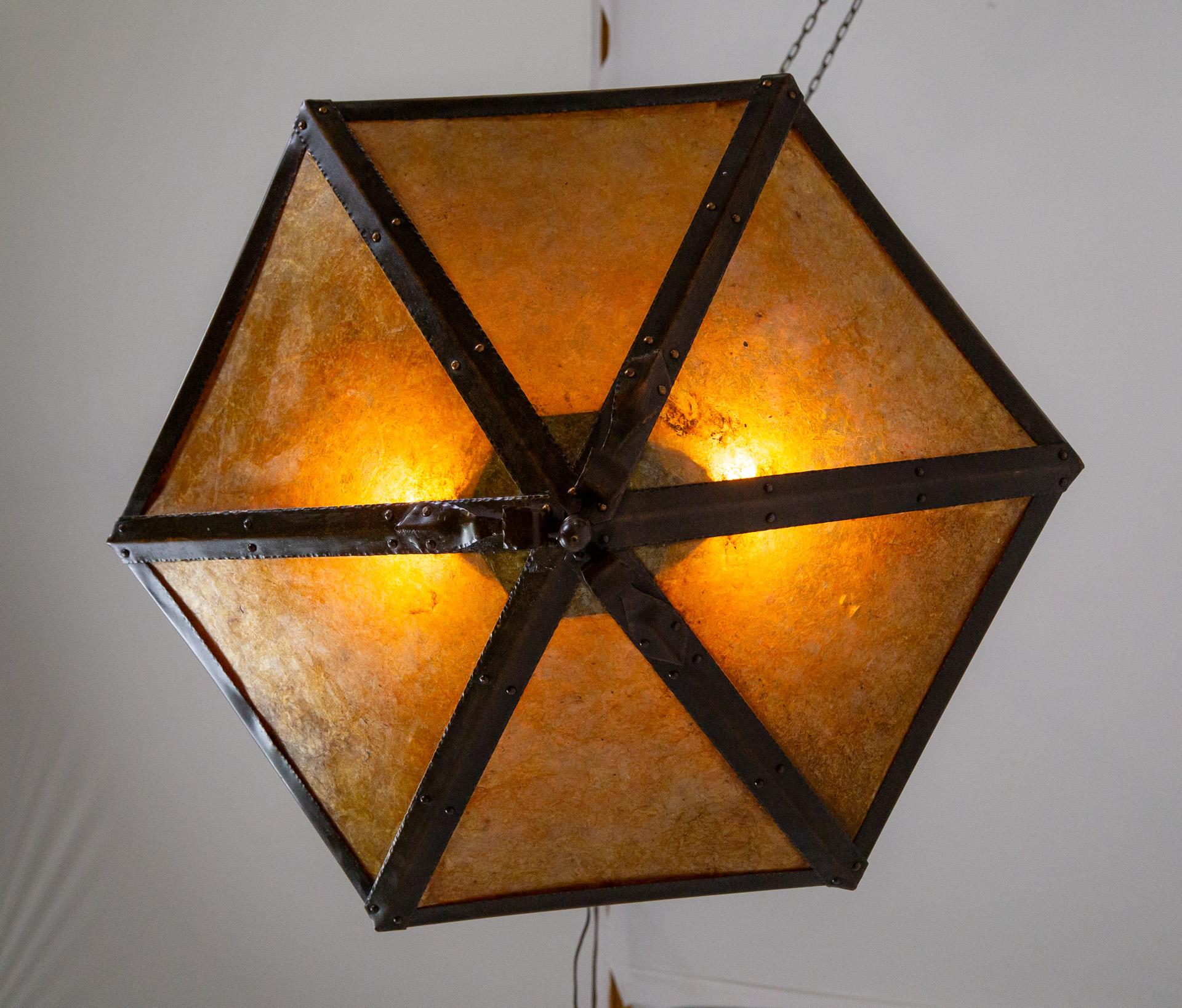 Arts & Crafts Inverted Pyramid Mica Pendant Light 6