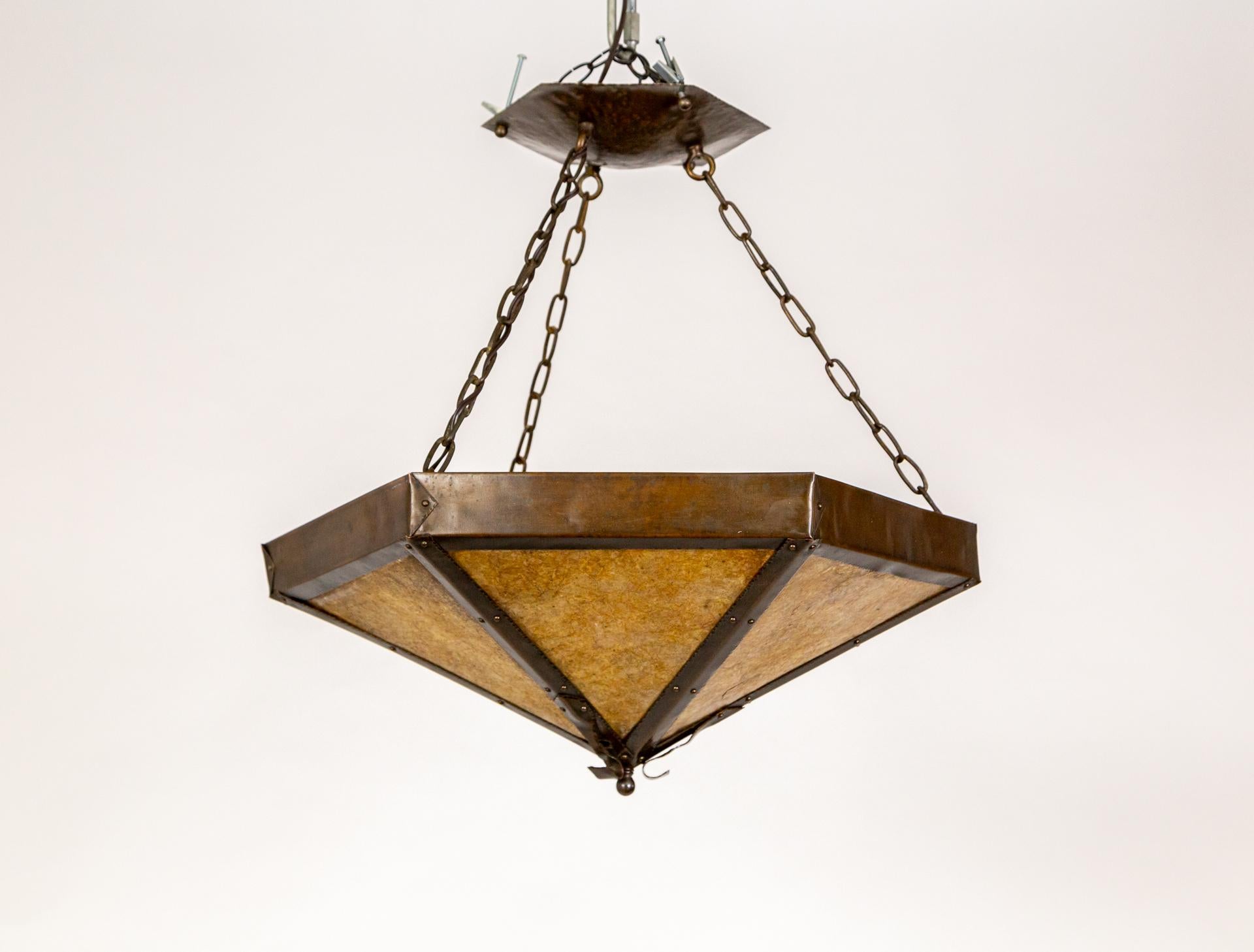 Hammered Arts & Crafts Inverted Pyramid Mica Pendant Light