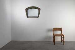 Arts & Crafts Mirror in green metal with glass decoration, France ca. 1905