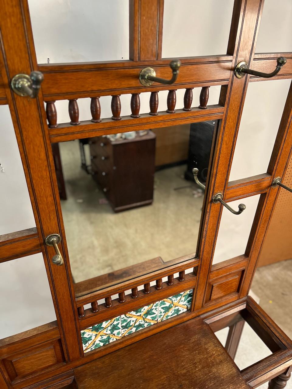 Arts & Crafts Mirrored Hall Tree For Sale 9