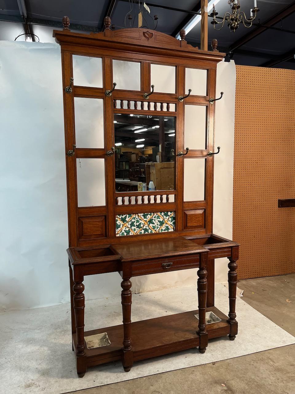 Arts & Crafts Mirrored Hall Tree For Sale 10