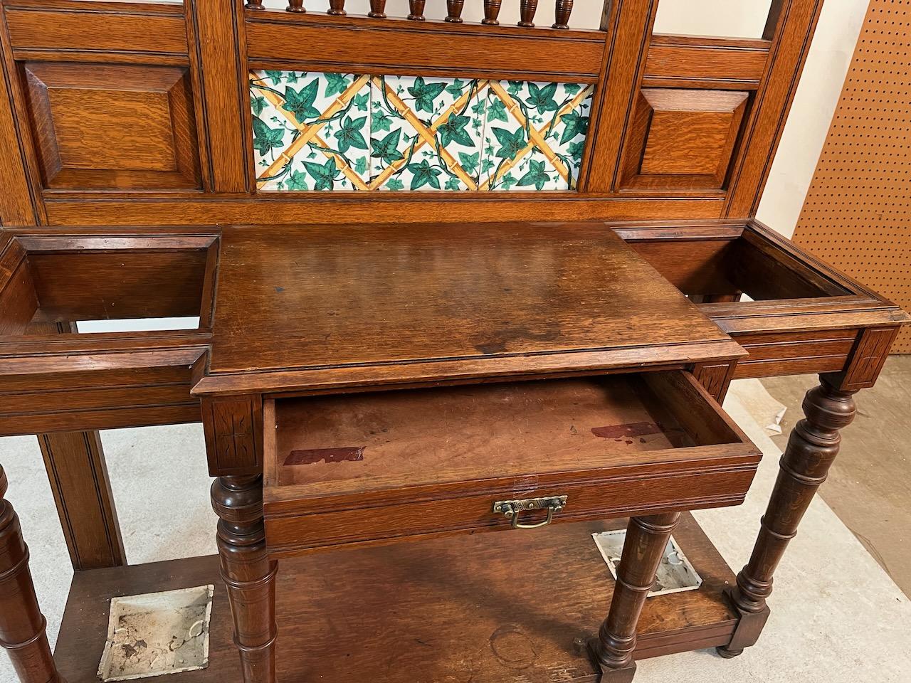 English Arts & Crafts Mirrored Hall Tree For Sale