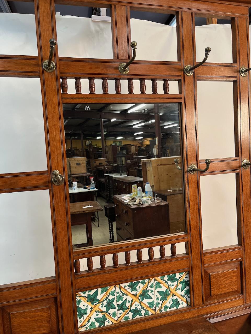 Arts & Crafts Mirrored Hall Tree For Sale 1