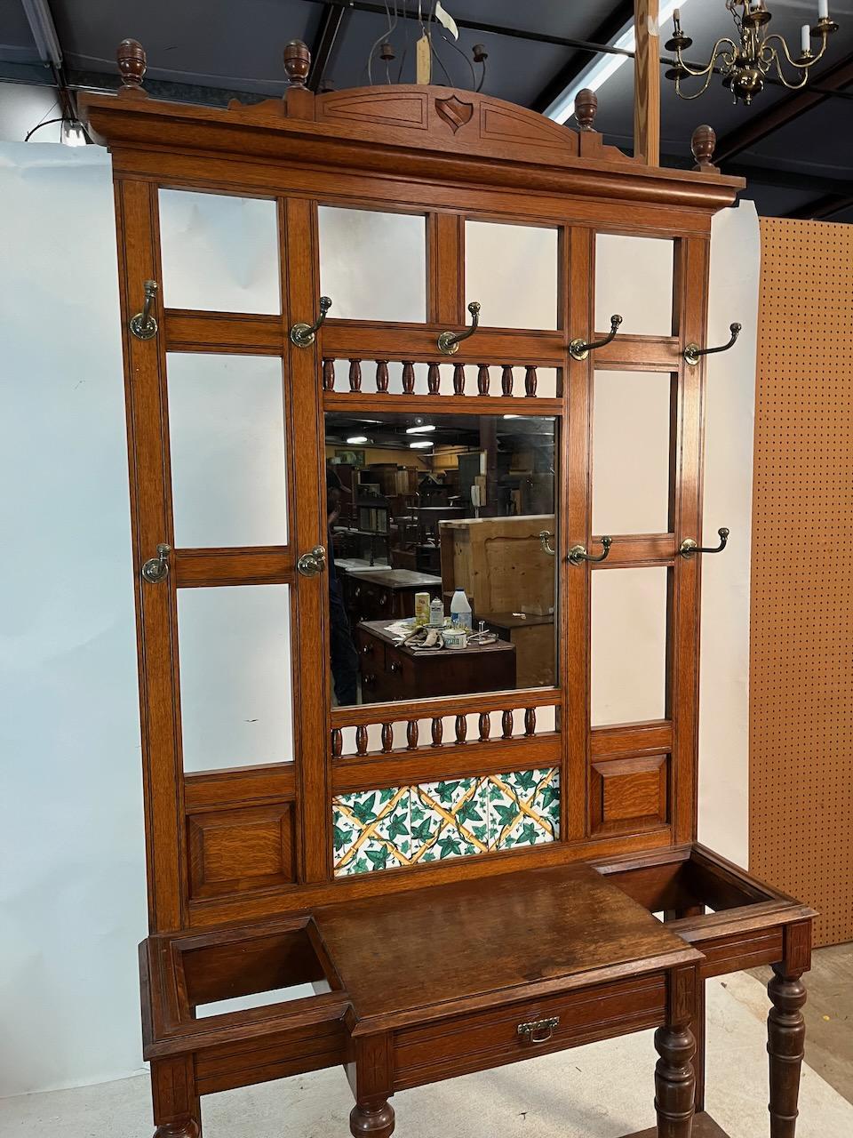 Arts & Crafts Mirrored Hall Tree For Sale 2