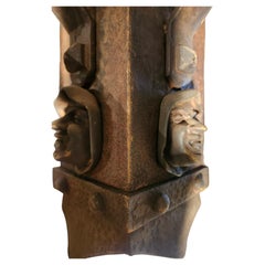 Arts &Crafts Mission 4 Light Chandelier w Slag Glass and the Monk Faces C1910