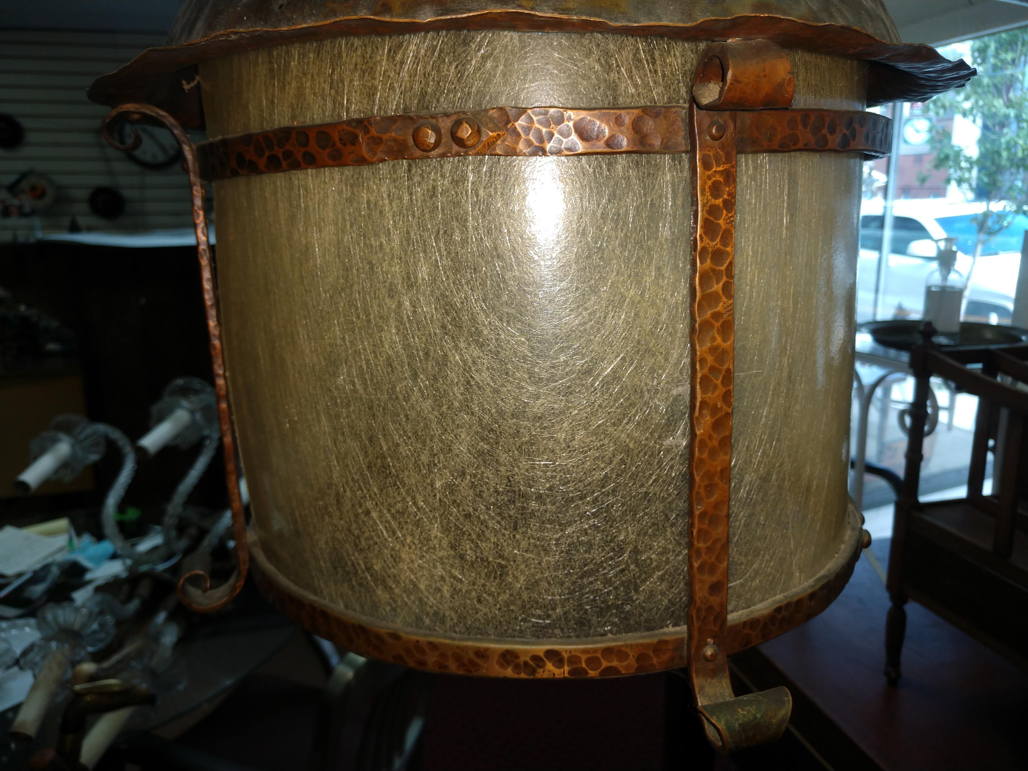 Arts & Crafts Mission Hand Hammered Copper Pendant Lamp c1925 1