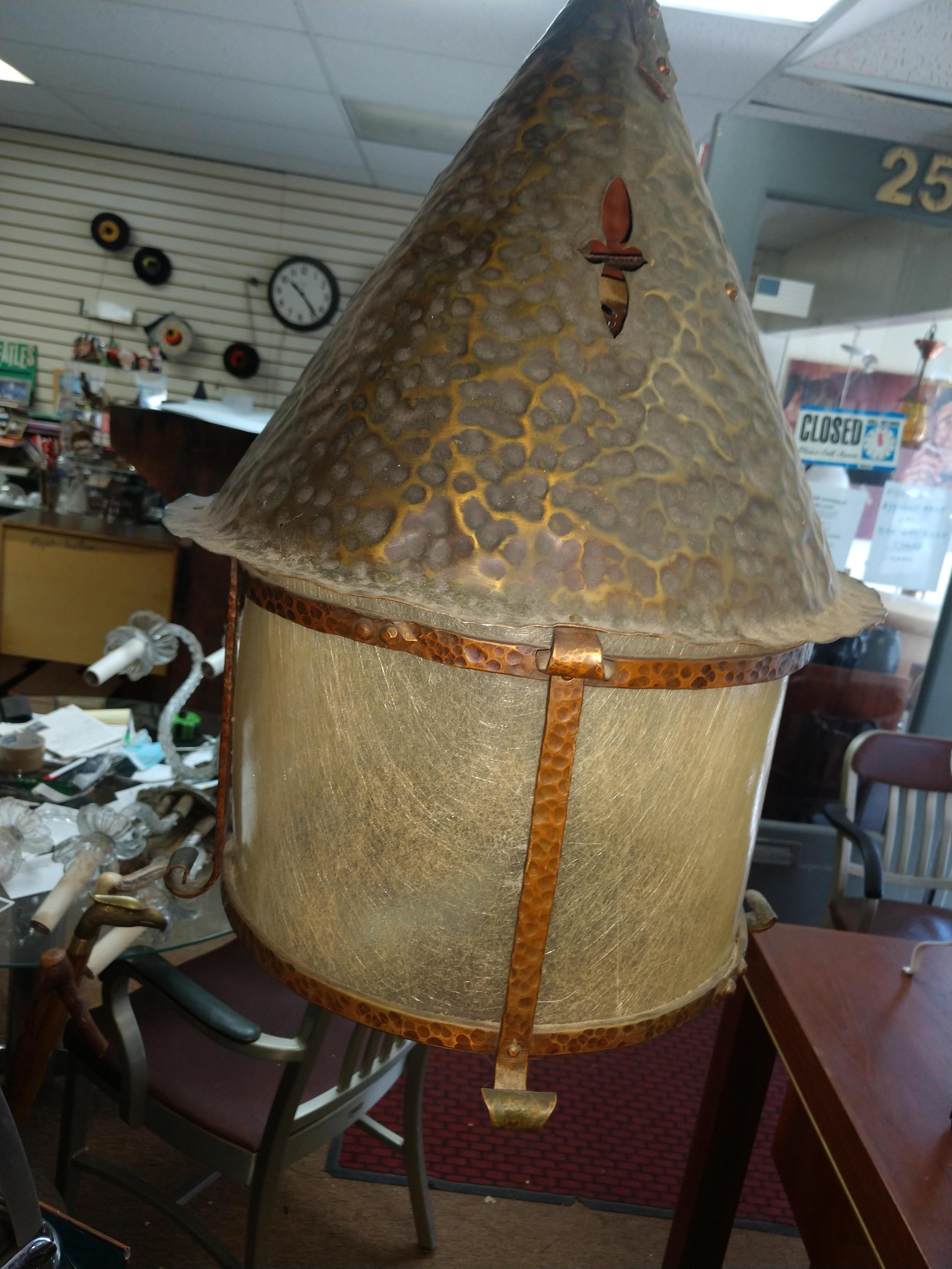 Arts & Crafts Mission Hand Hammered Copper Pendant Lamp c1925 3