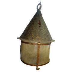 Arts & Crafts Mission Hand Hammered Copper Pendant Lamp c1925