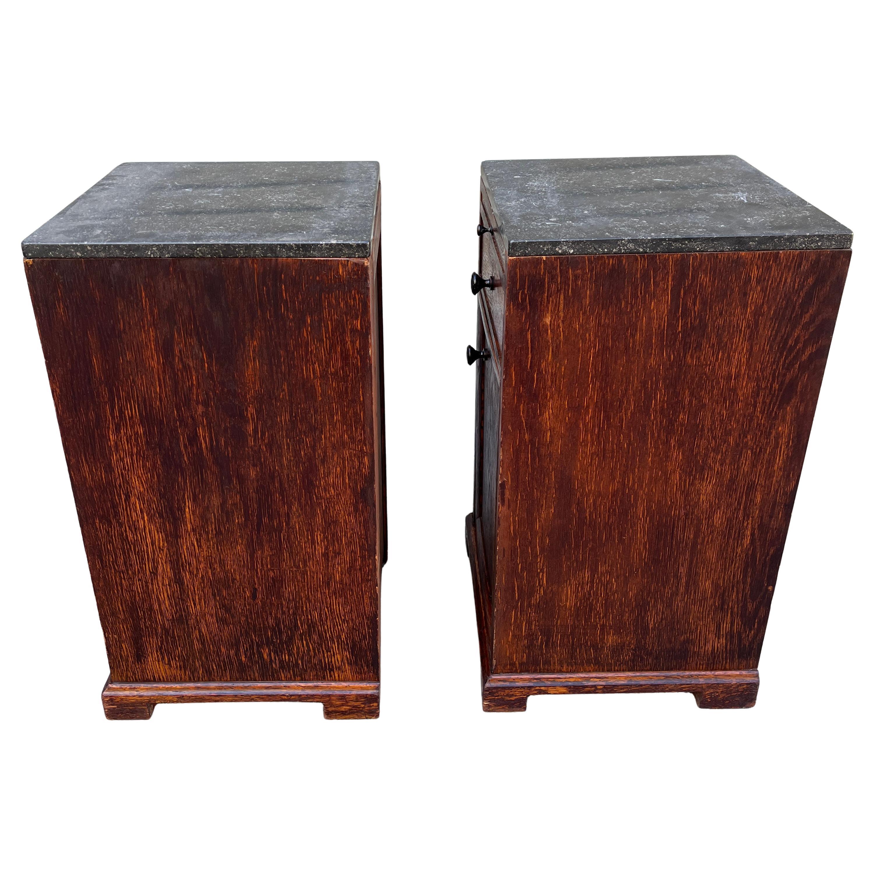 Granite Arts & Crafts Mission Oak Antique Craftsman Bedside Tables For Sale