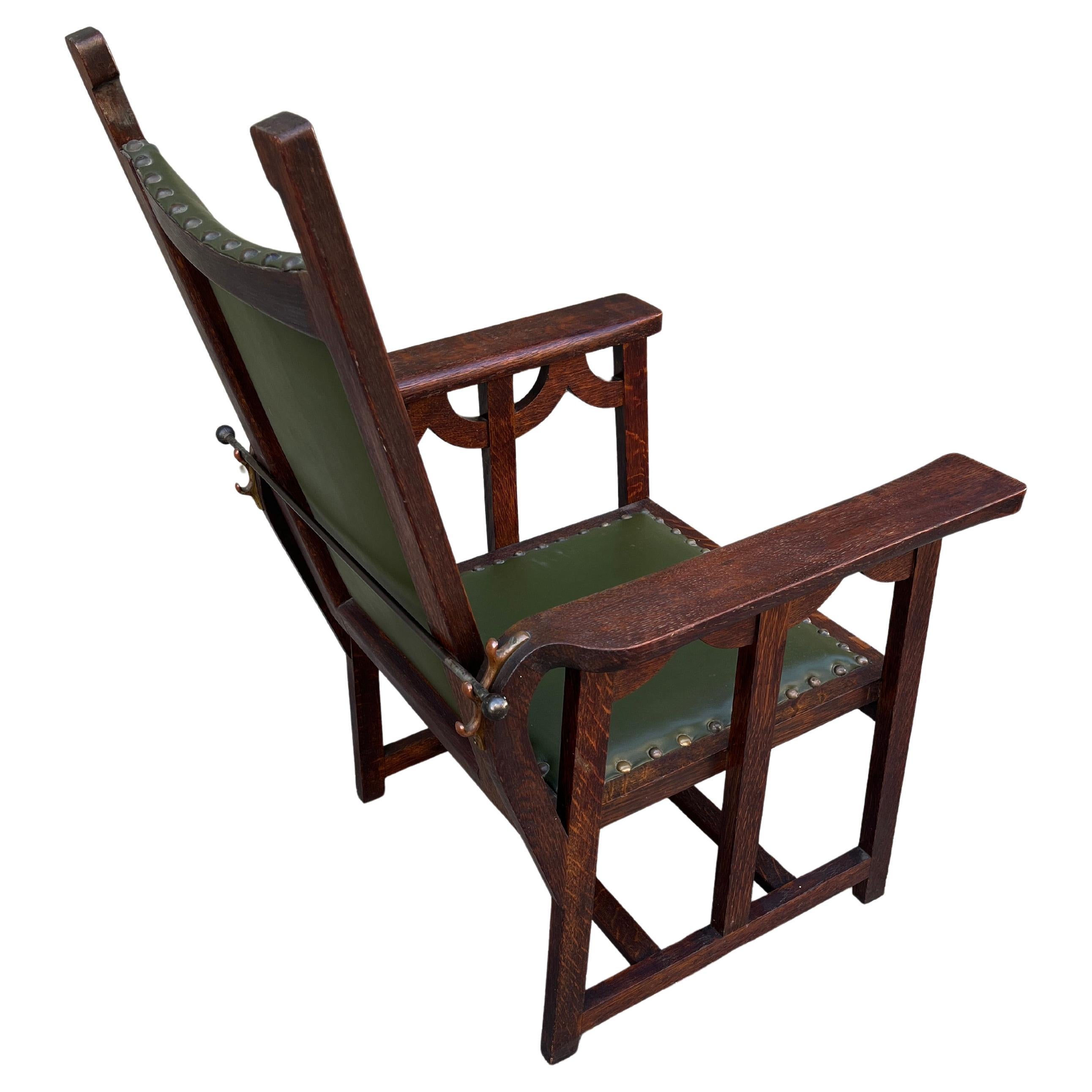 Arts & Crafts Mission Oak Antique Craftsman Reclining Morris Chair For Sale 5