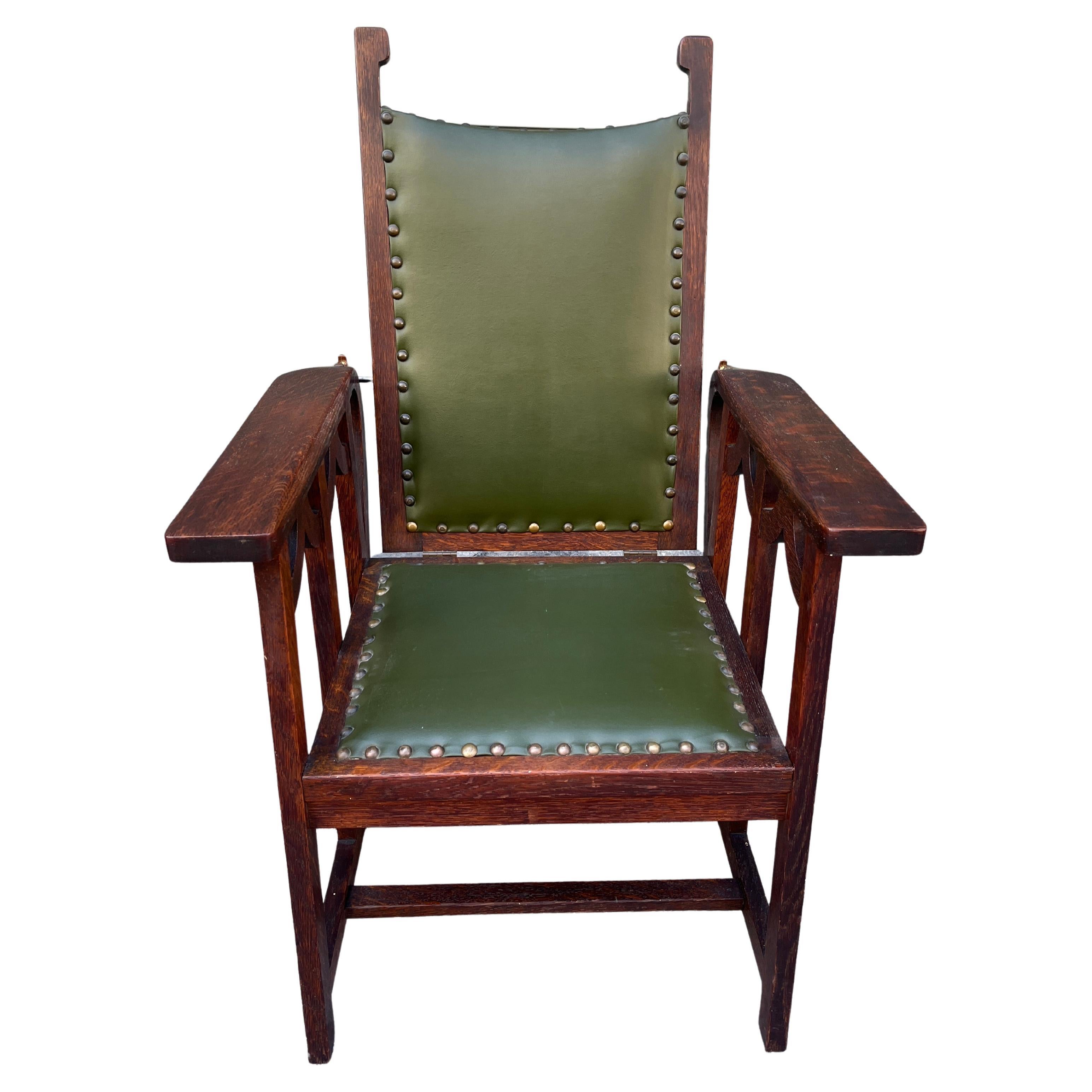 Arts & Crafts Mission Oak Antique Craftsman Reclining Morris Chair For Sale 6