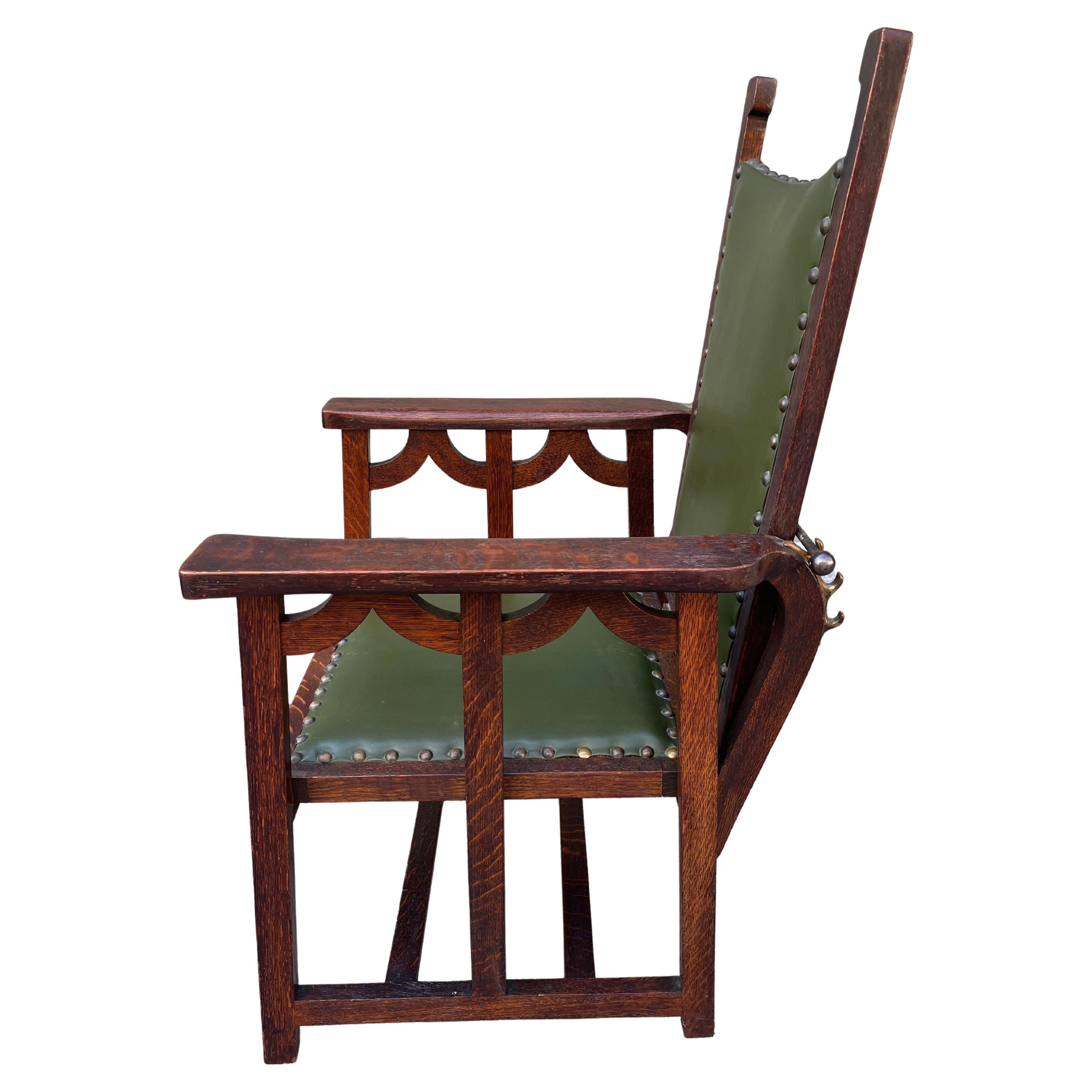 American Arts & Crafts Mission Oak Antique Craftsman Reclining Morris Chair For Sale