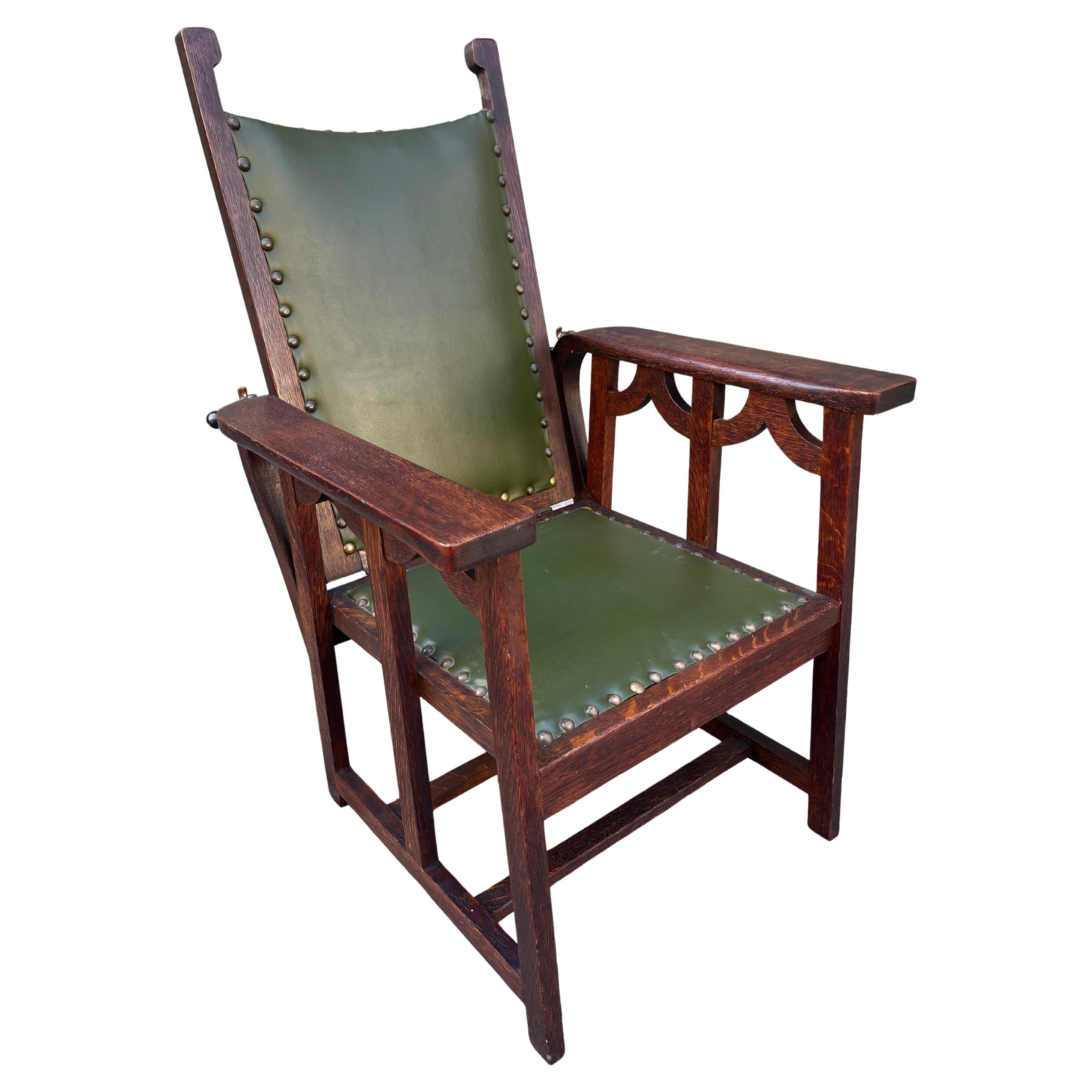 Arts & Crafts Mission Oak Antique Craftsman Reclining Morris Chair For Sale 2
