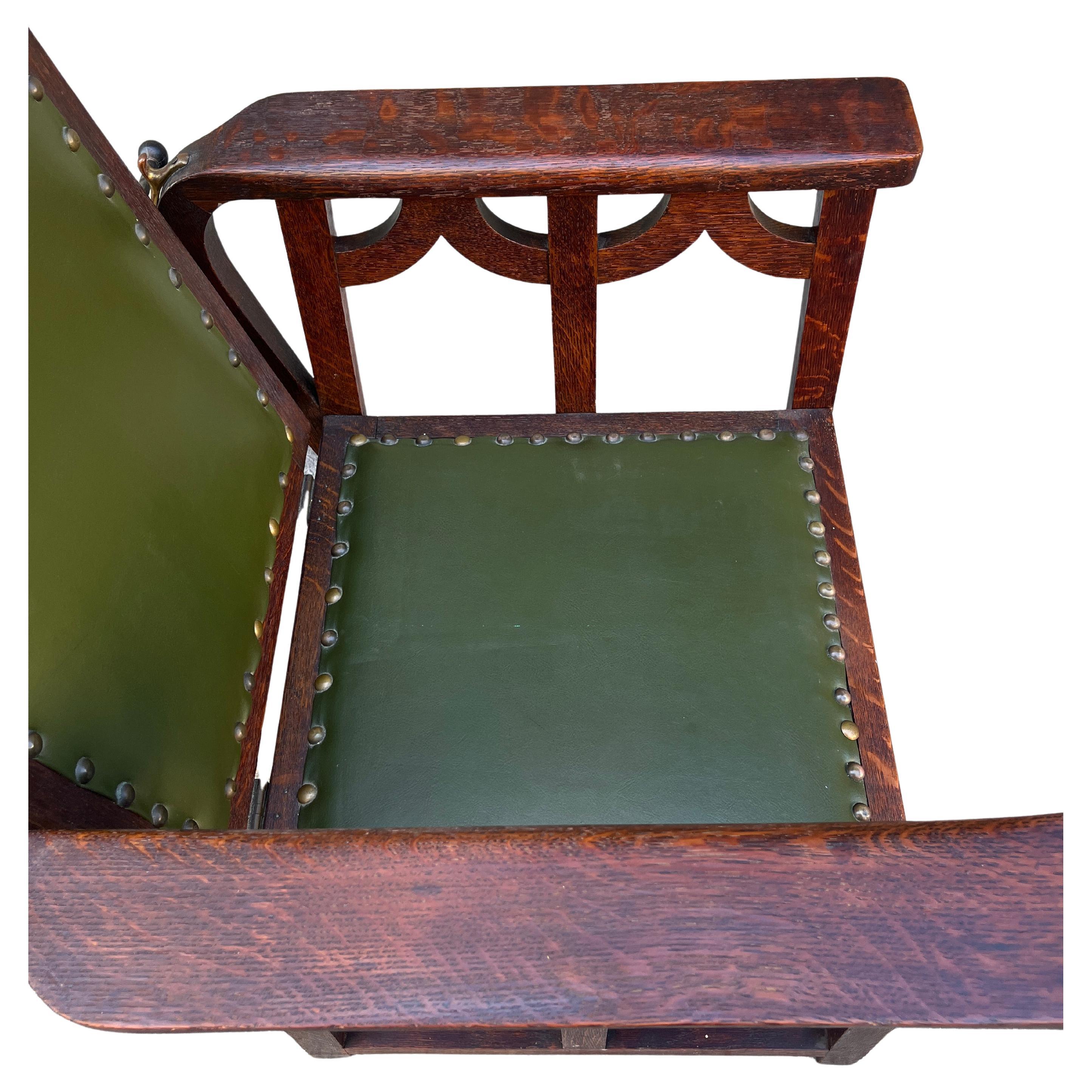 Arts & Crafts Mission Oak Antique Craftsman Reclining Morris Chair For Sale 3