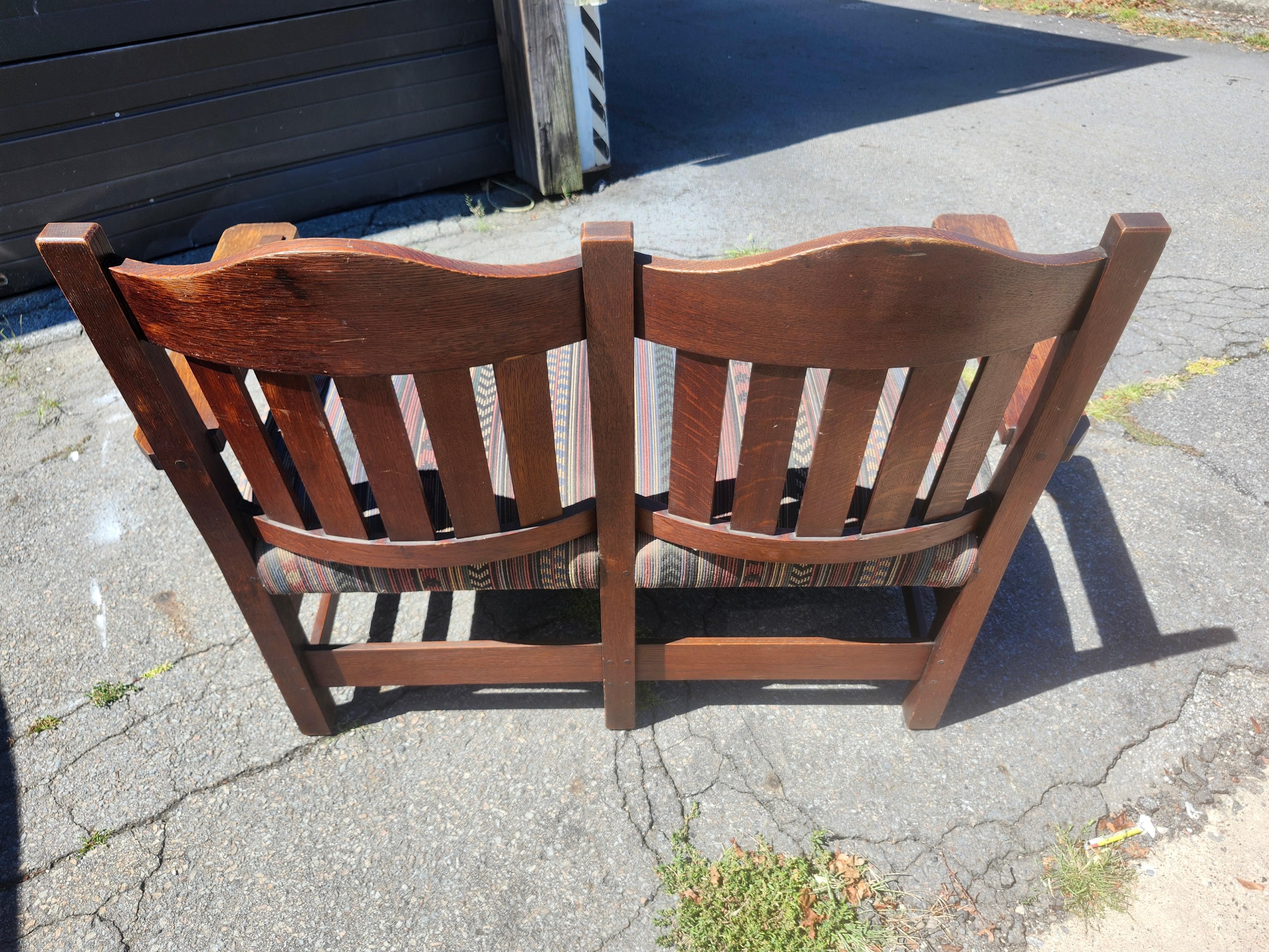 Arts & Crafts Mission Oak Bench Settee By L&JG Stickley Onadaga Shops C 1910 (Arts and Crafts) im Angebot