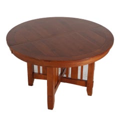 Arts & Crafts Mission Oak Extension Dining Table with 1 Leaf, 20th C