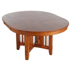 Arts & Crafts Mission Oak Extension Dining Table with 1 Leaf, 20th C