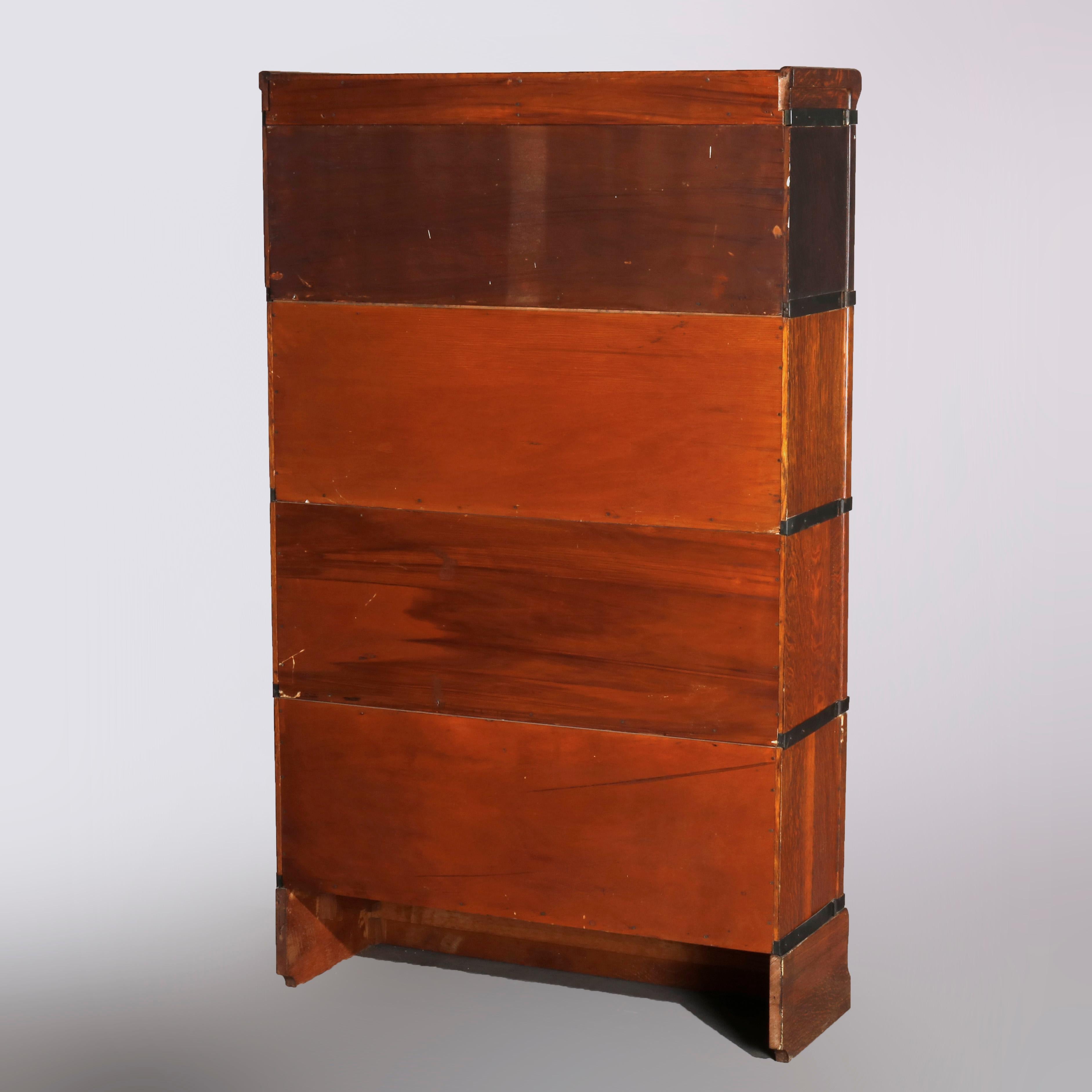 Arts & Crafts Mission Oak Globe-Wernicke 4-Stack Barrister Bookcase, circa 1920 In Good Condition In Big Flats, NY