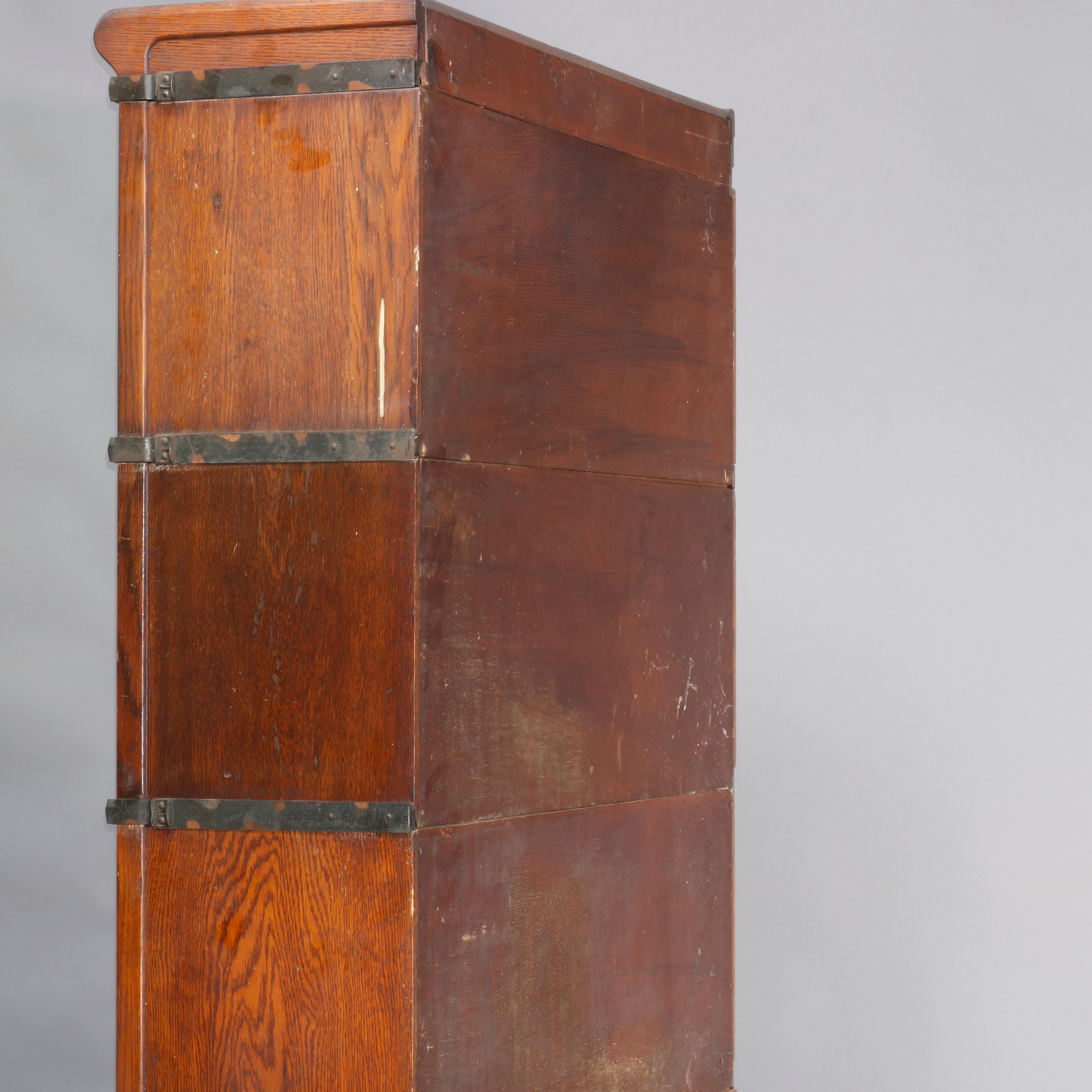 Arts & Crafts Mission Oak Globe-Wernicke 5-Stack Barrister Bookcase, circa 1920 In Good Condition In Big Flats, NY