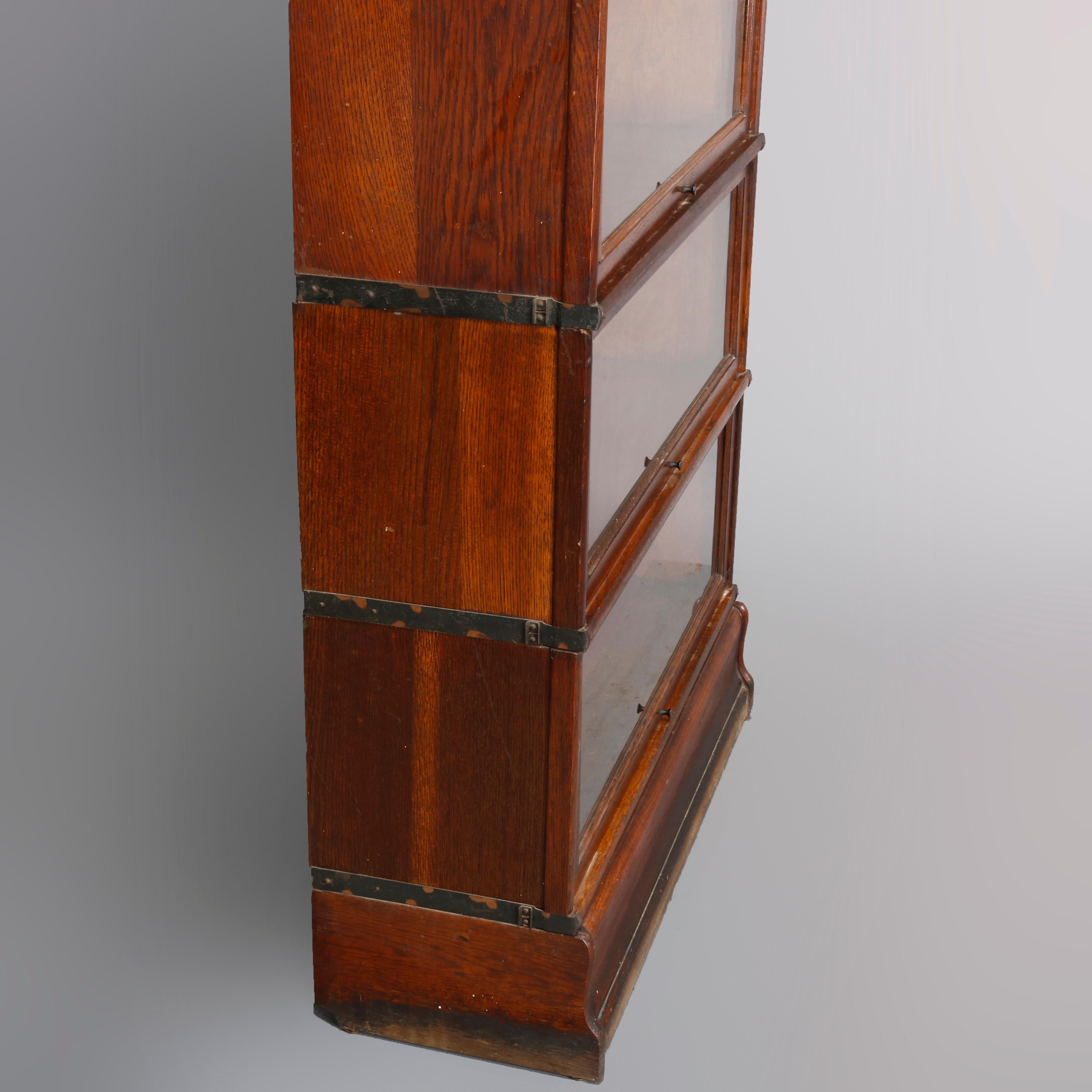 Glass Arts & Crafts Mission Oak Globe-Wernicke 5-Stack Barrister Bookcase, circa 1920