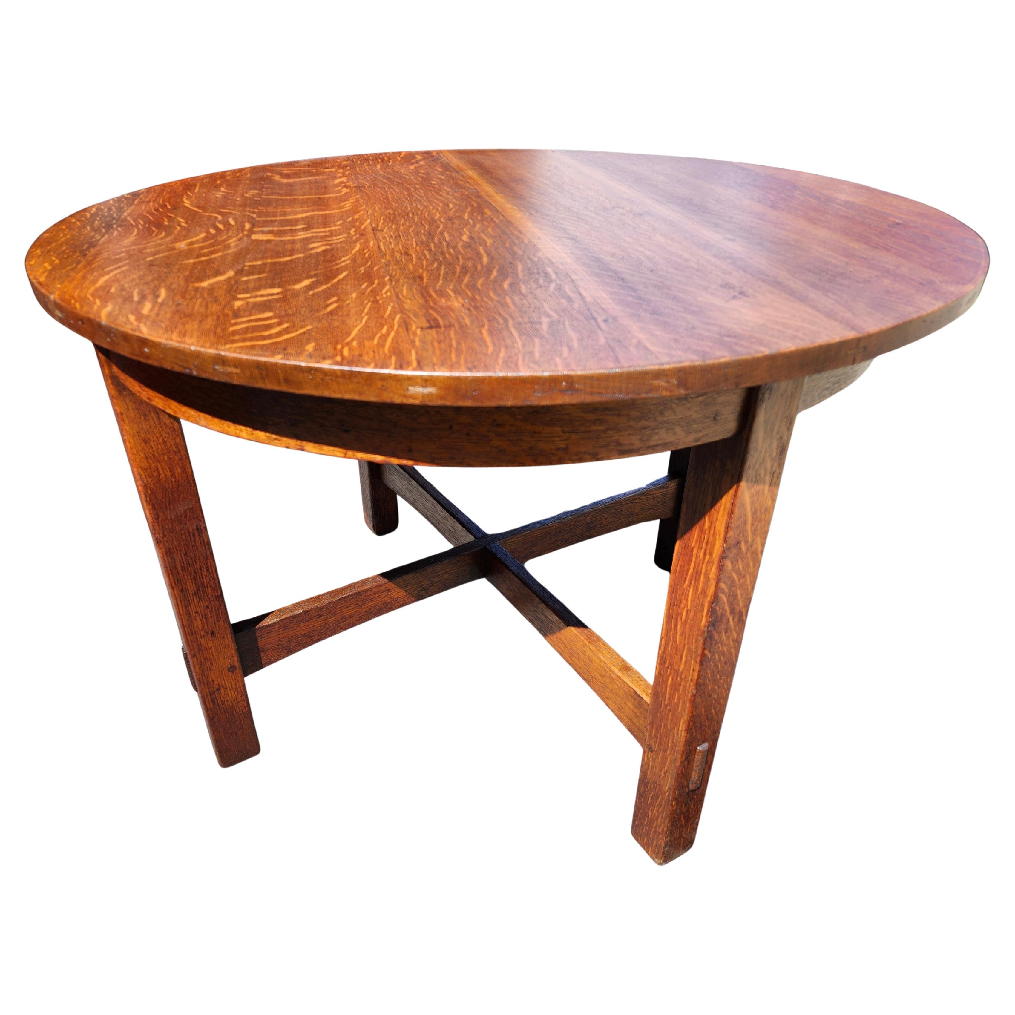 Tavolo da lampada centrale Mission & Crafts Oak L.A. Stickley C1912 con incastro a mortasa e tenone in vendita 4