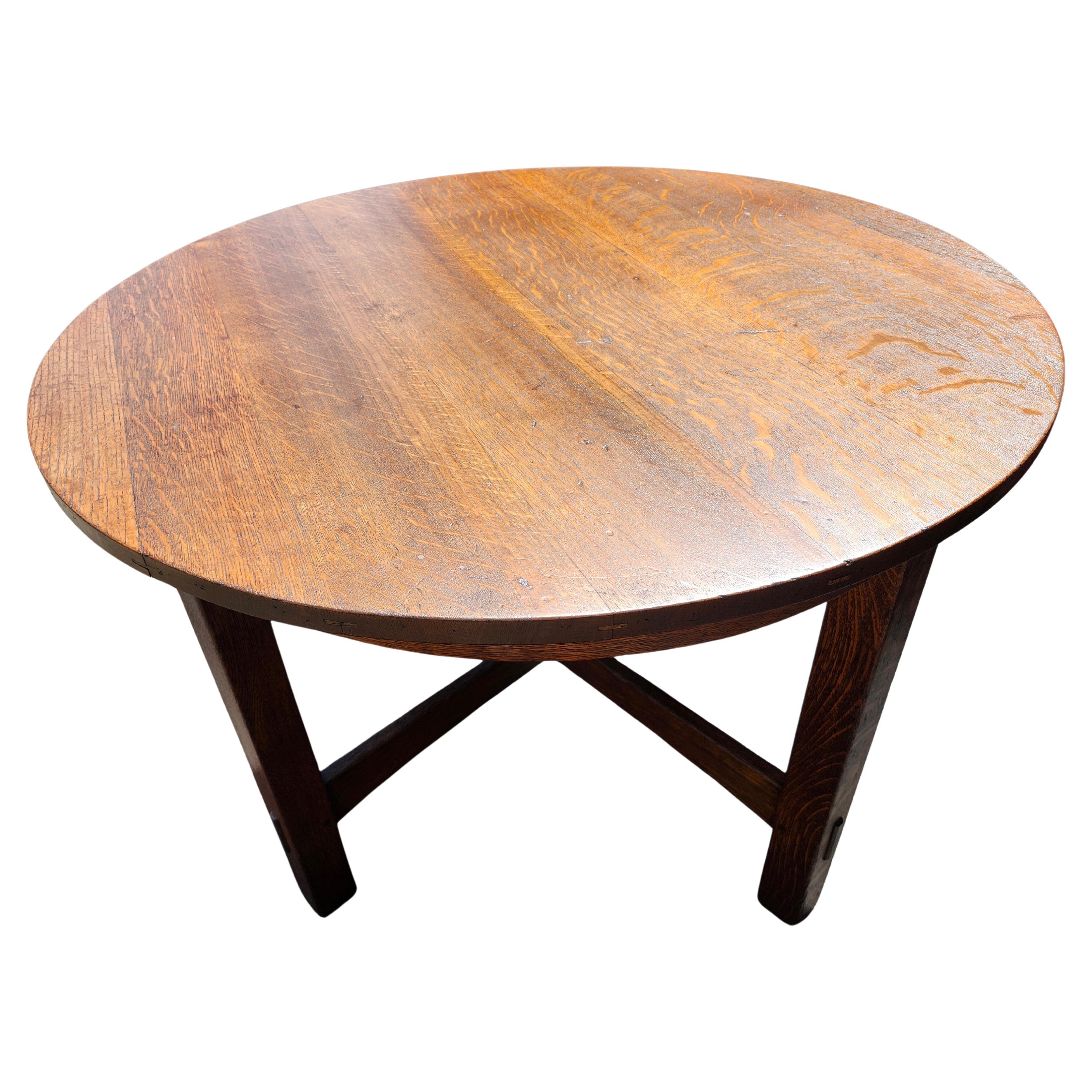 Arts and Crafts Tavolo da lampada centrale Mission & Crafts Oak L.A. Stickley C1912 con incastro a mortasa e tenone in vendita