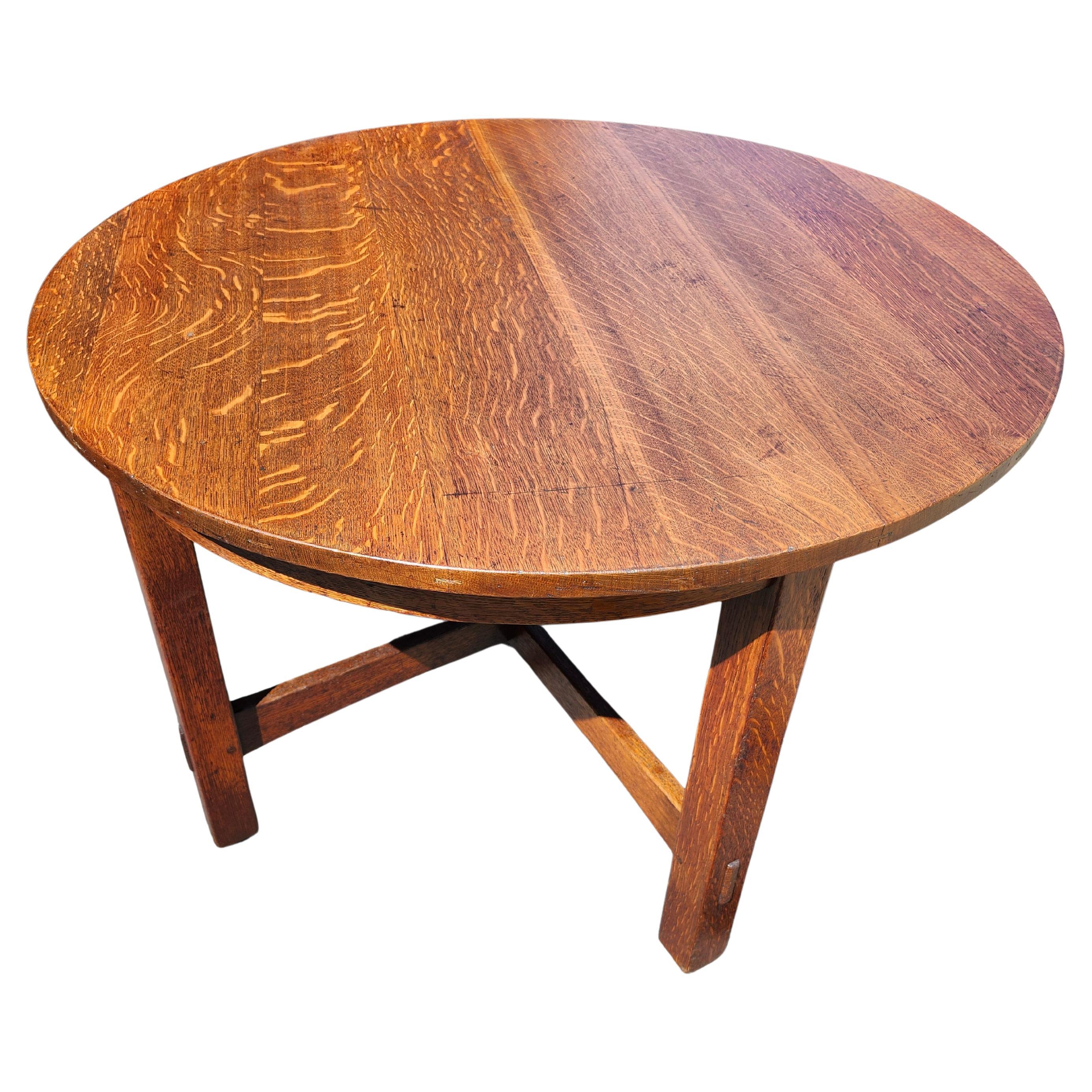 Quercia Tavolo da lampada centrale Mission & Crafts Oak L.A. Stickley C1912 con incastro a mortasa e tenone in vendita