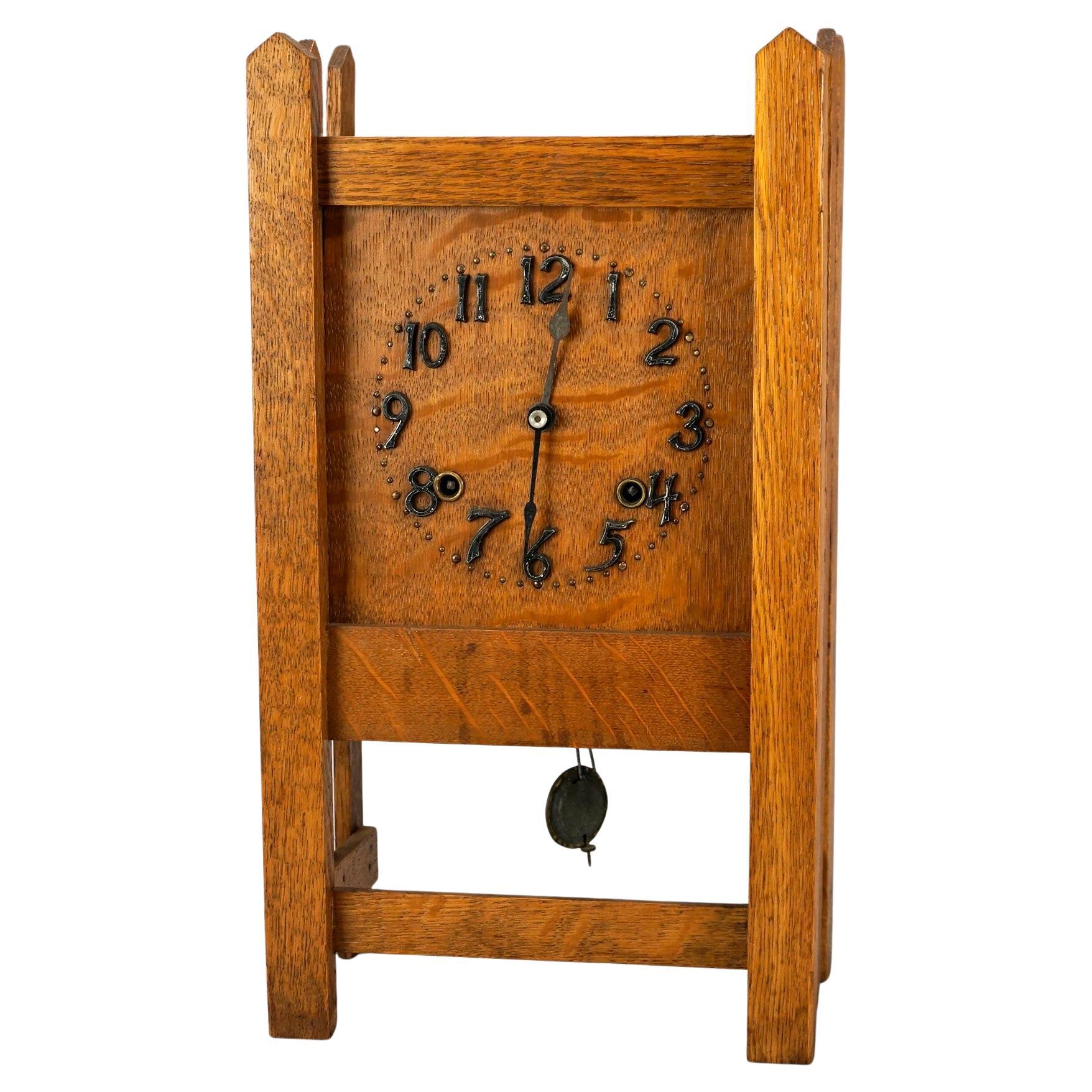 Arts & Crafts Mission Oak Mantle Clock Circa 1910