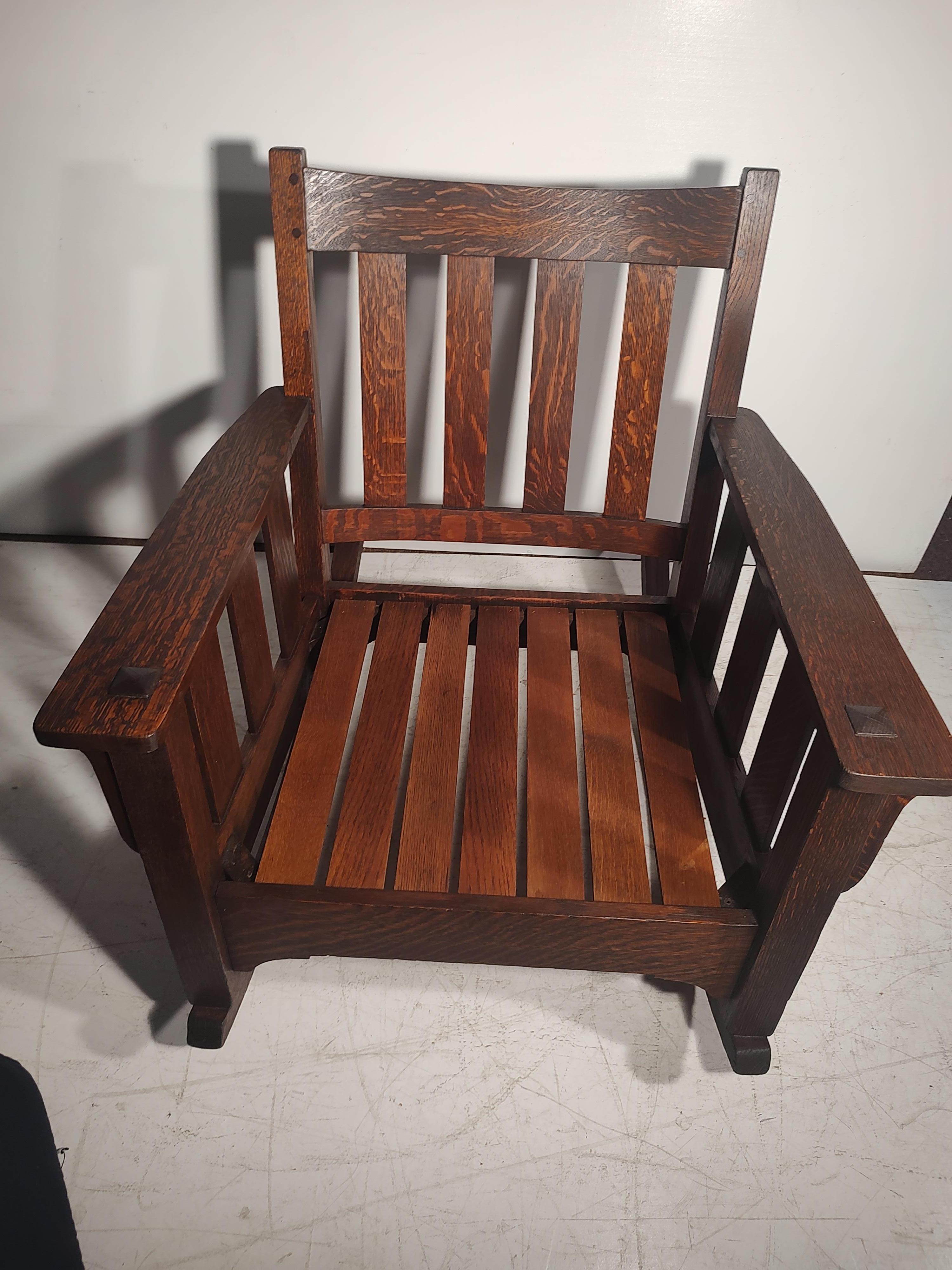 Arts & Crafts Mission Oak Slatted Rocking Chair attributed to Stickley Brothers  In Good Condition For Sale In Port Jervis, NY