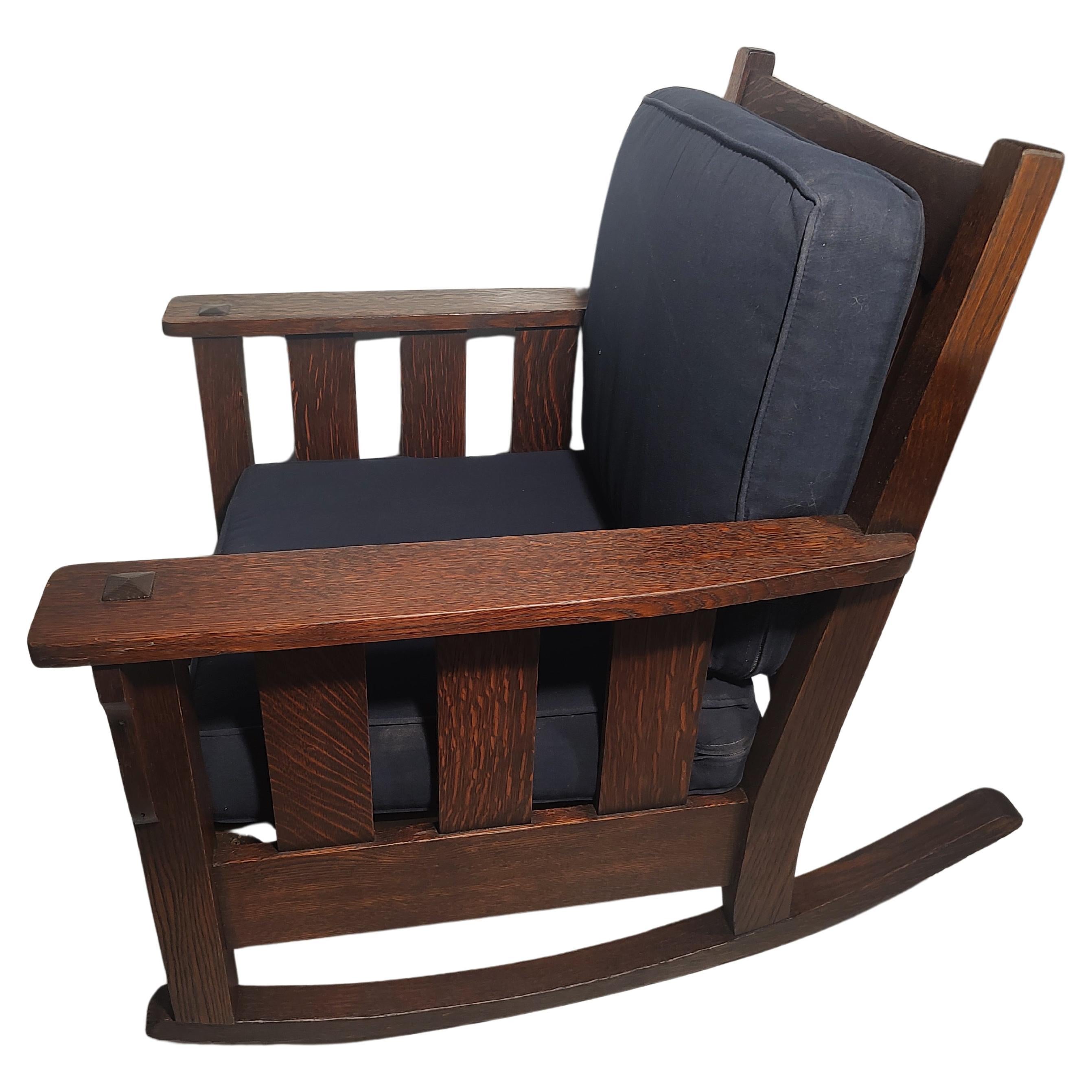 Hand-Crafted Arts & Crafts Mission Oak Slatted Rocking Chair attributed to Stickley Brothers