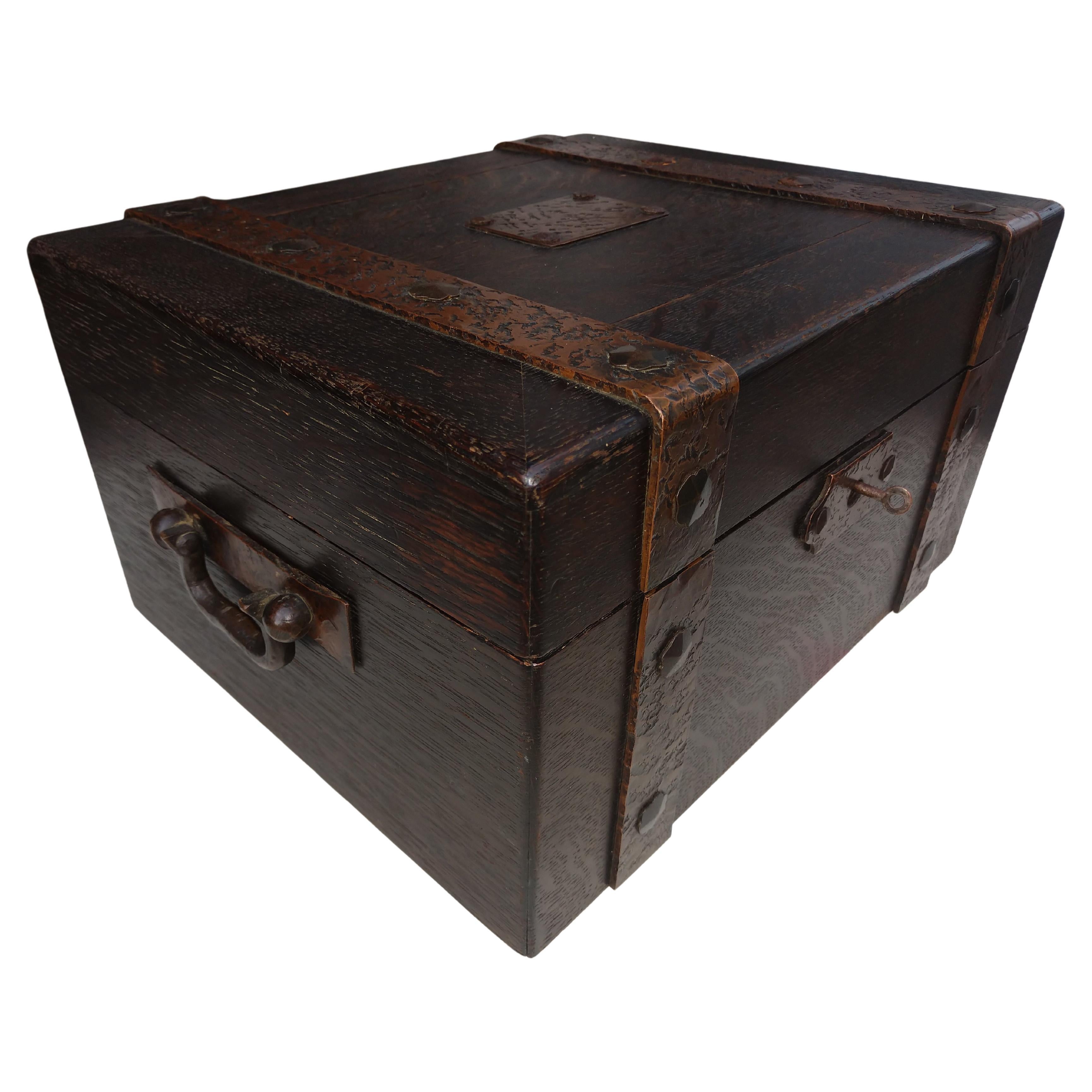 copper lined antique wooden humidor table with copper lining