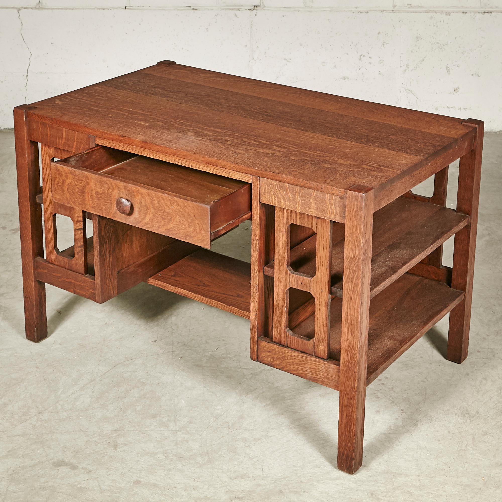 20th Century Arts & Crafts Mission Oak Wood Desk For Sale