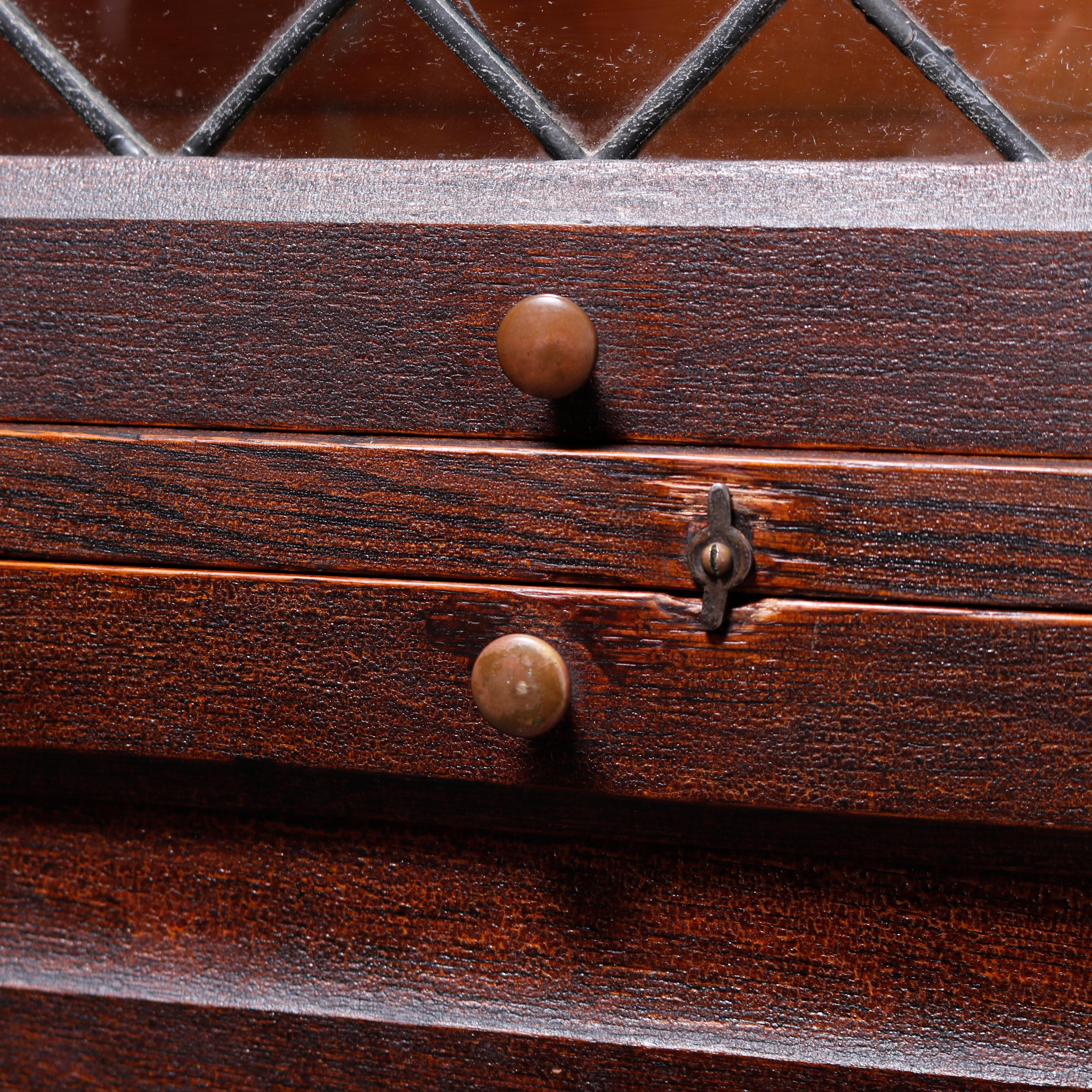 Arts & Crafts Mission Paneled Oak & Leaded Glass Barrister Secretary, c1910 4