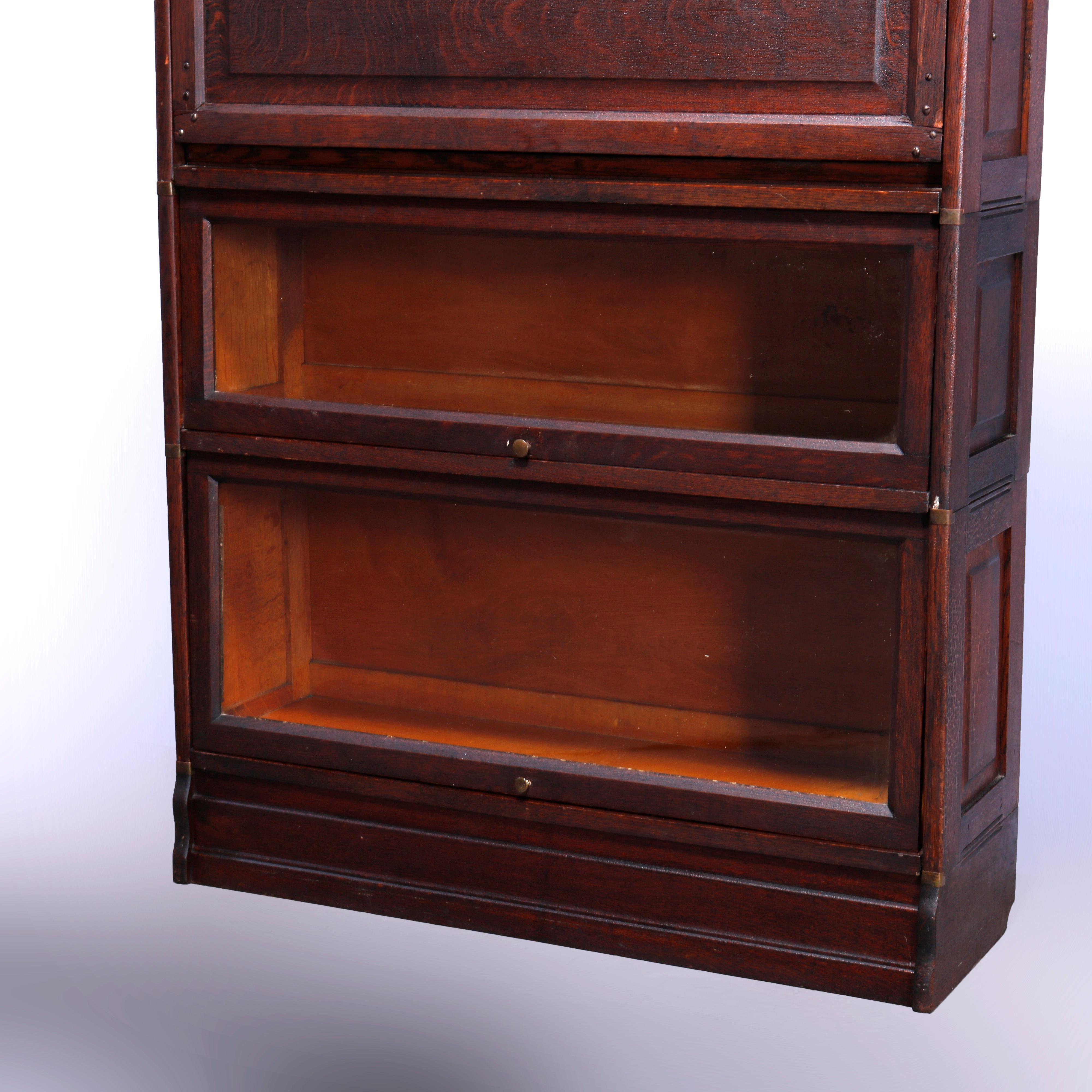 20th Century Arts & Crafts Mission Paneled Oak & Leaded Glass Barrister Secretary, c1910