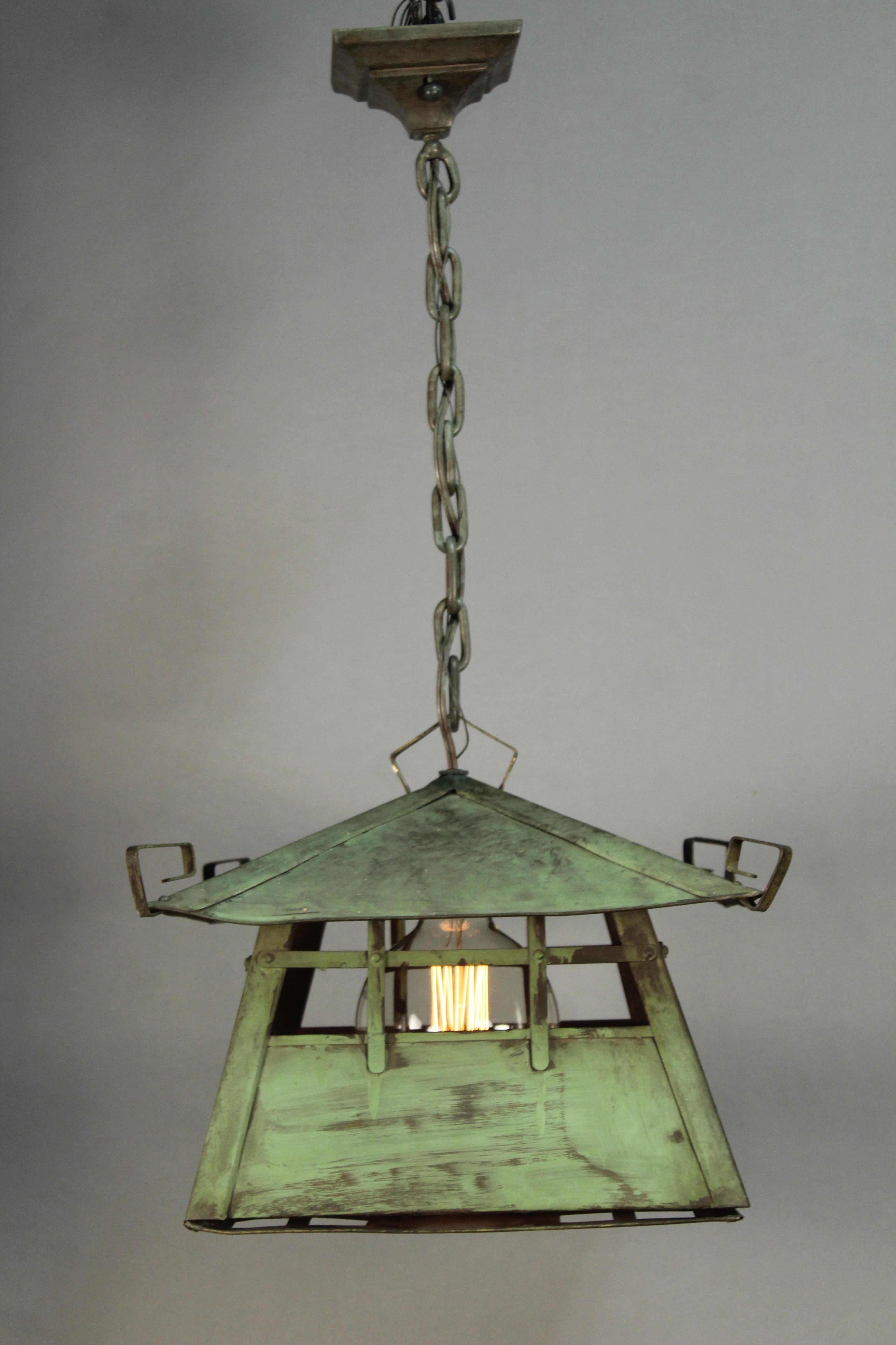 Arts & Crafts Lantern with cut-outs, circa 1910. Salvaged from local Pasadena home.