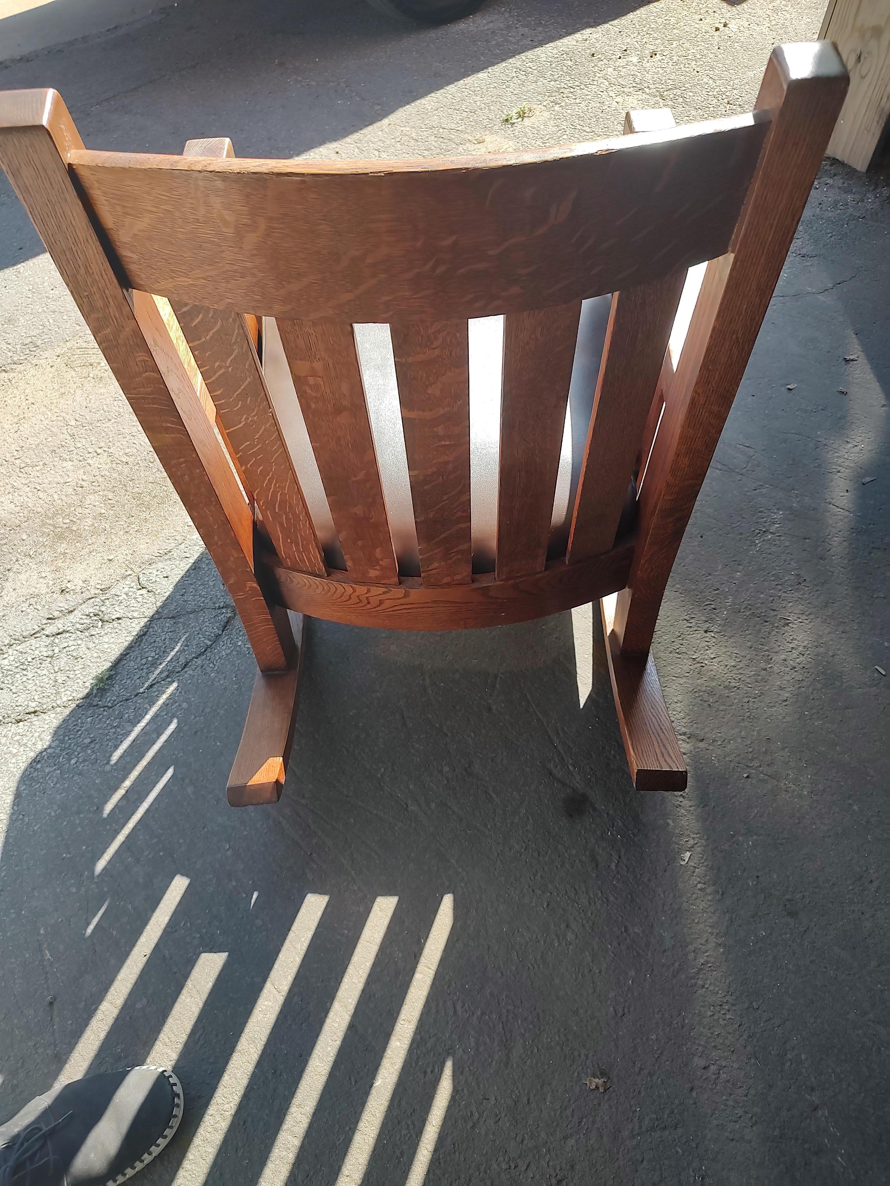 Early 20th Century Arts & Crafts Mission Quarter Sawn Oak Rocking Chair by Harden, circa 1905