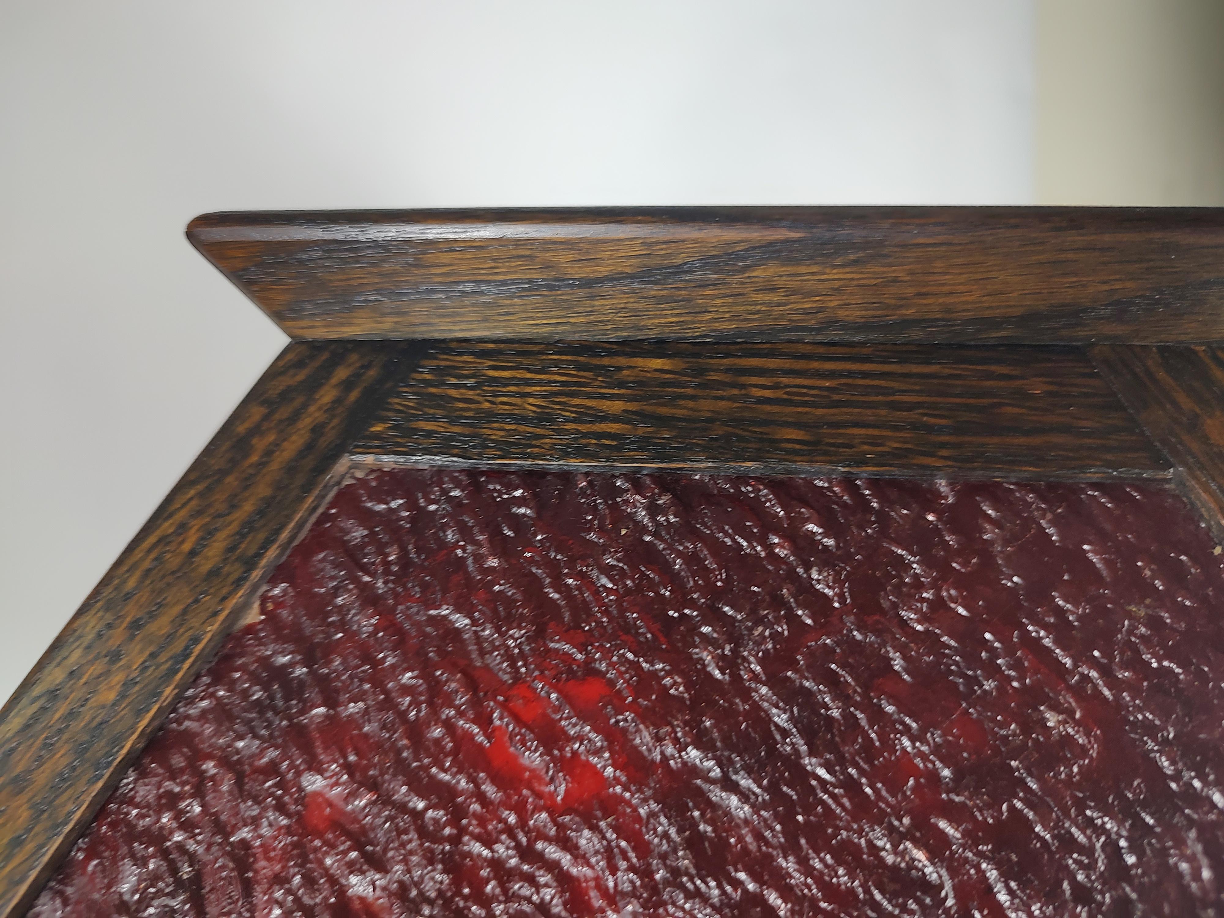 Arts & Crafts Mission Quarter Sawn Oak with Red Slag Glass Table Lamp, C1910 For Sale 4