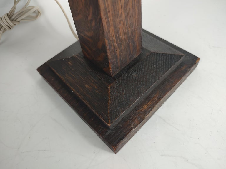 Arts and Crafts Mission Quarter Sawn Oak with Slag Glass Table Lamp
